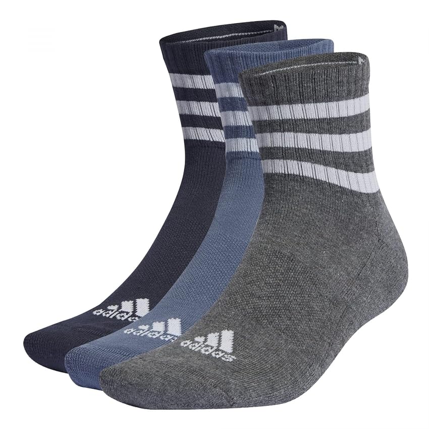 adidas Unisex - Adulto 3-Stripes Cushioned Sportswear Mid-Cut Socks 3 Pairs, Legend Ink/Preloved Ink S24 / Dark Grey Heather, 6.5-8