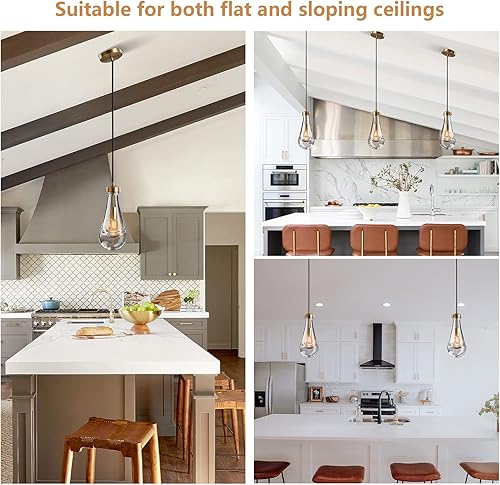 Miniatura 4 de YUEXPAND Lámpara colgante moderna de níquel, lámpara colgante de gota de lluvia para isla de cocina, lámparas de techo de cristal para interiores