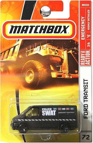 Matchbox 2008# 72Policía SWAT de emergencia de Ford Transit Van Negro Escala 1 64Die Cast Car coleccionable