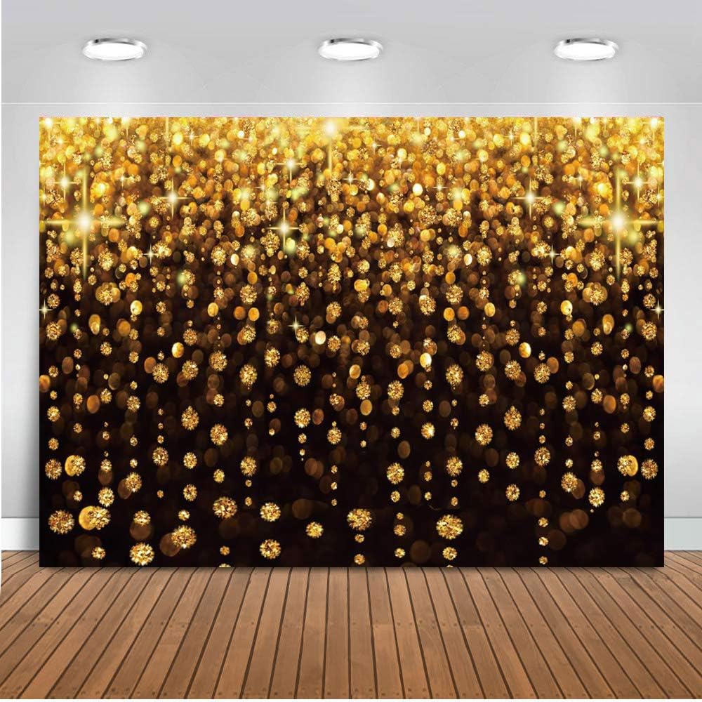 CHAIYA 10x8ft Black and Gold Backdrop Astract Golden Bokeh Starry Sky Wedding Adult Baby Children Family New Year Party Decorations