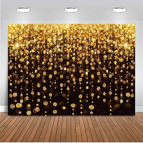 CHAIYA Cortina de fondo con purpurina dorada de 7 x 5 pies, fondo de cabina de fotos Bokeh dorado negro para graduación de graduación, boda,