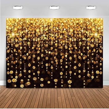 CHAIYA 7x5ft Gold Glitter Backdrop Curtain Black Gold Bokeh Photo Booth Background for Prom Graduation, Wedding, Bridal Shower, New Years Eve, New Year Party Backdrop