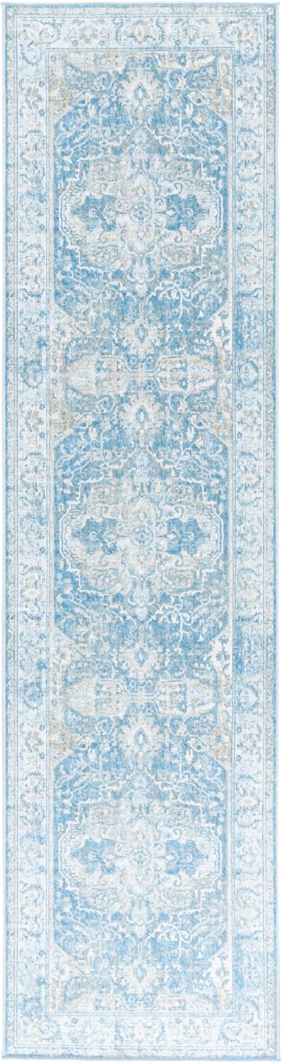 Safavieh Washable Rug Orlando Collection - 2'2" x 8' Runner, Blue & Gold, Non-Shedding & Easy to Clean, Ideal for Hallway, Foyer, Entryway, Bedroom (ORL768M)