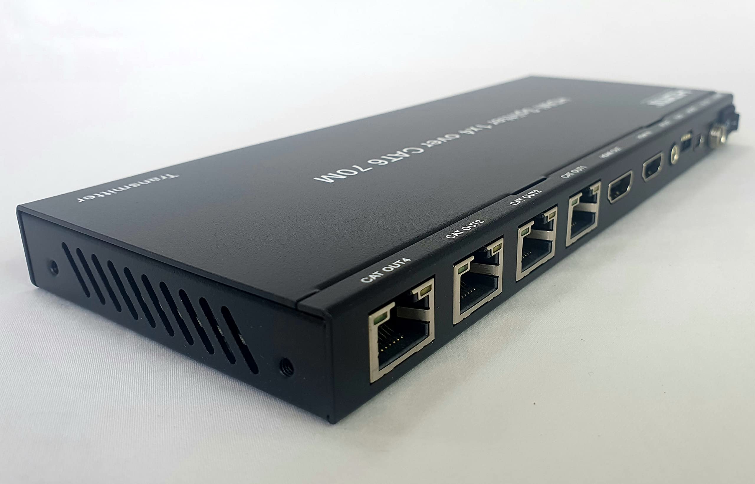 Répartiteur HDMI 1x4 1080p 70M sur Extension Cat5e/6/7 avec 4 récepteurs PoC, Sortie en Boucle HDMI et contrôle IR de la Source TV Depuis Chaque écran Distant