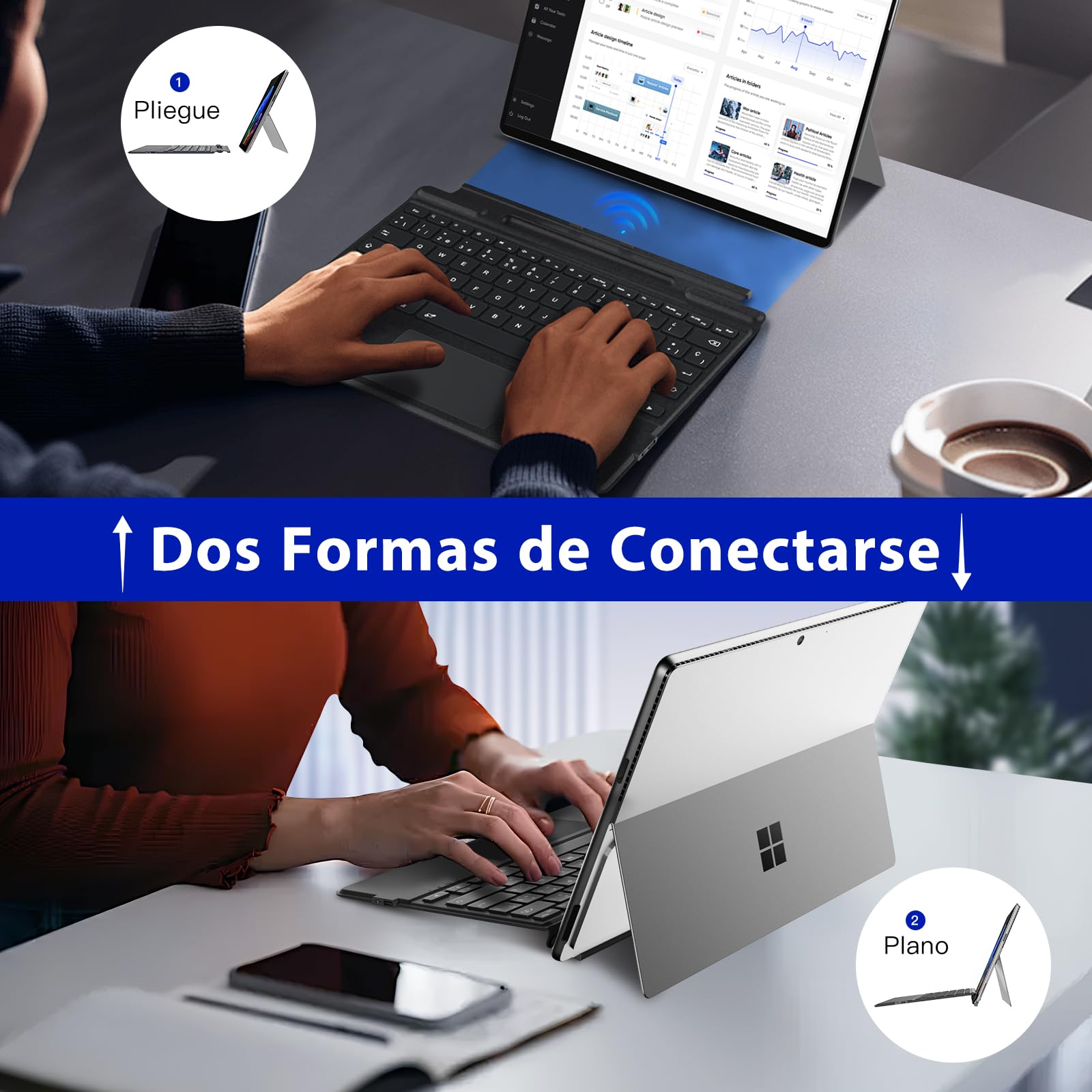 MoKo Teclado Español con Portalápices (No Carga) Solo para Microsoft Surface Pro 12 (13" 2026)/ 11/10/ 9/8/ X, Solo para conexión Bluetooth, QWERTY Teclado Type Cover Inalámbrico Delgado, Gris