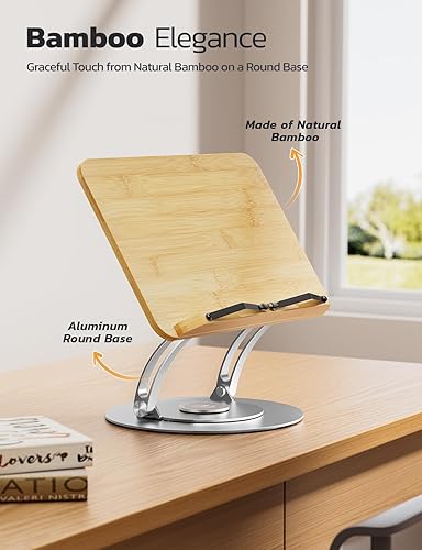 Miniatura 4 de Nulaxy Bamboo 360 - Soporte giratorio para libros de lectura, soporte ajustable para libros de texto para leer manos libres, soporte plegable para