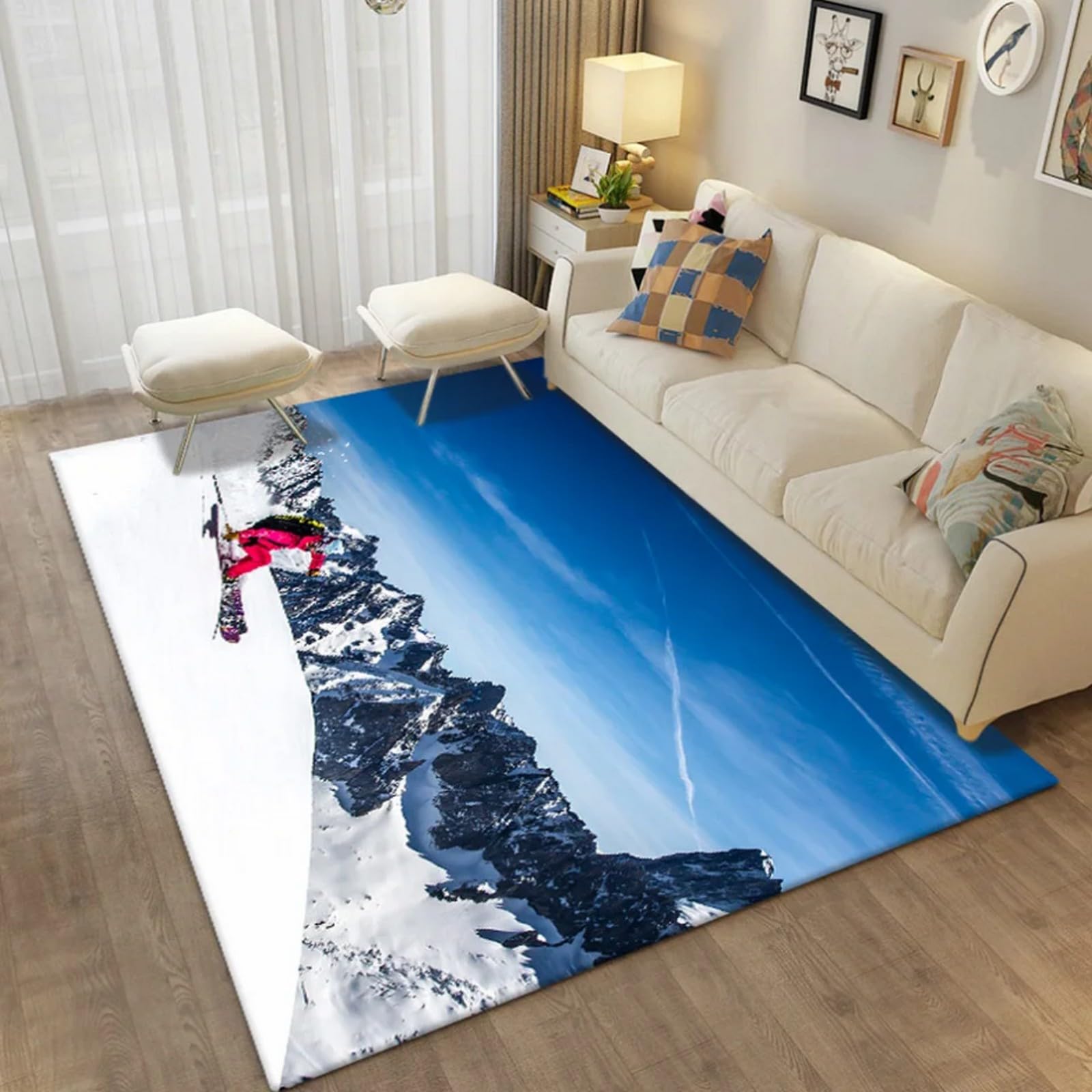 Tapis ski 3d moderne rectangle en polyester imprimé pour déco de chambre