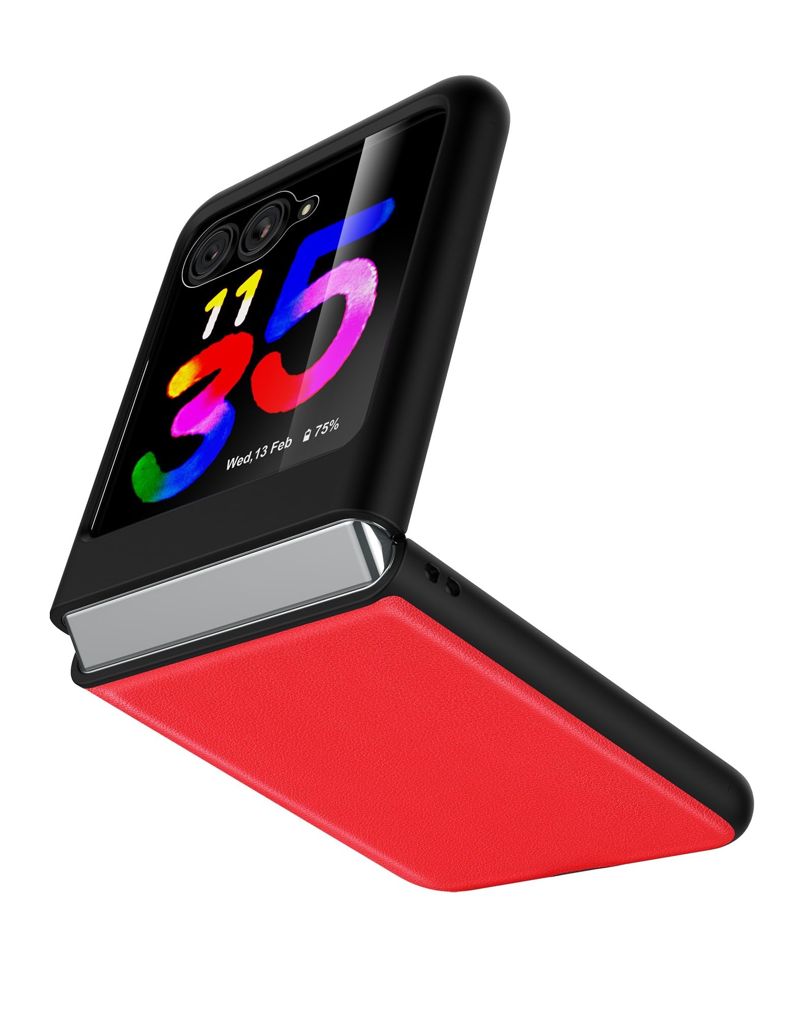 Cresee Case for Motorola Razr Plus 2023 (Razr+ 2023) with Cover Screen Protector, Genuine Leather Phone Case for Moto Razr+ 2023 - Red