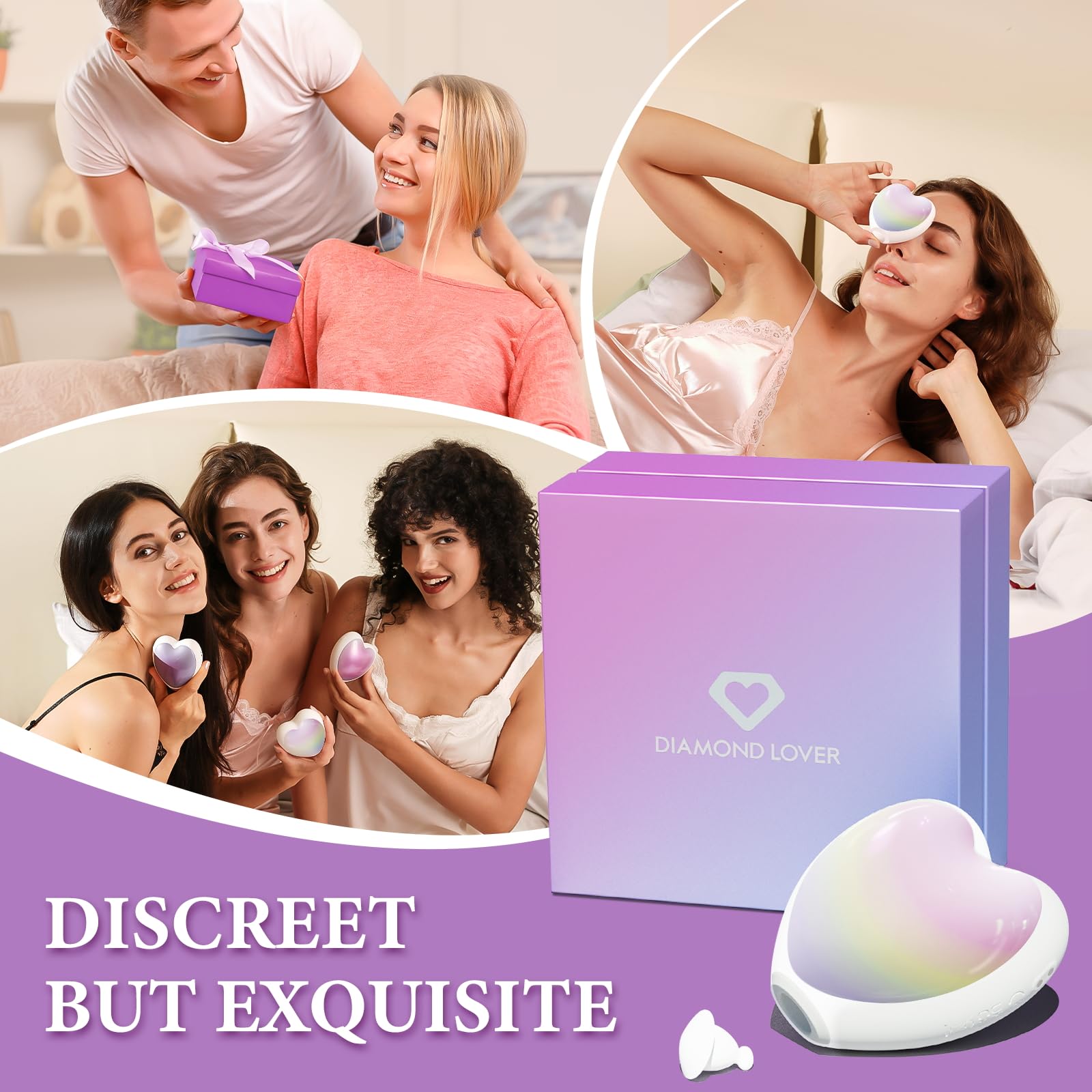 DIAMOND LOVER Sex Toy for Women - Heart Sucking Vibrator Clitoral Nipple Stimulator with 9 Modes, G spot Vibrator with Double Washable Nozzles, Personal Massager for Female Couples Adult-Illusory