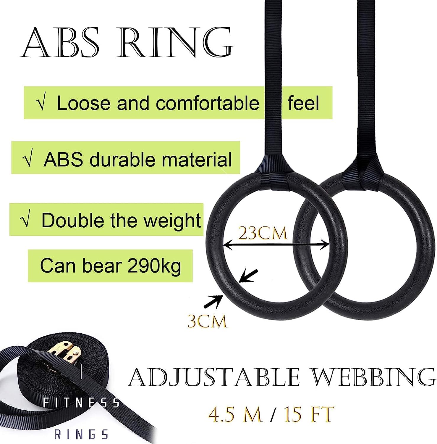 Anillos de Gimnasia con Ganchos Ajustables, Anillos de Gimnasia para Fitness, para Entrenar Las Extremidades Superiores, También SE Pueden Utilizar para Estiramientos para Niños