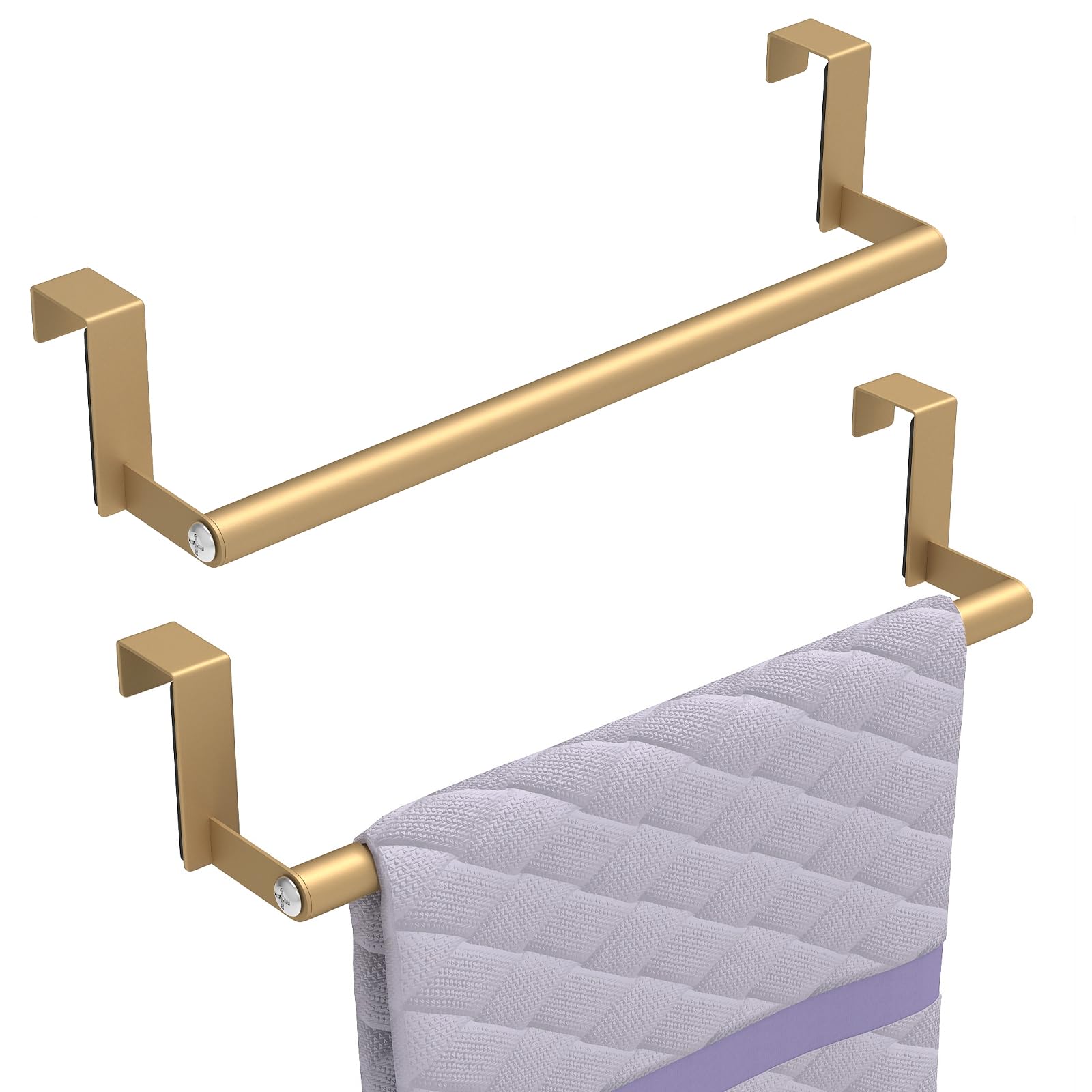 STWWO Over The Door Towel Rack, Kitchen Towel Holder Over Cabinet Door Towel Bar Stainless Steel for Cupboard for Kitchen Dish Towel Holder Hanger, 2 Pack (Gold)