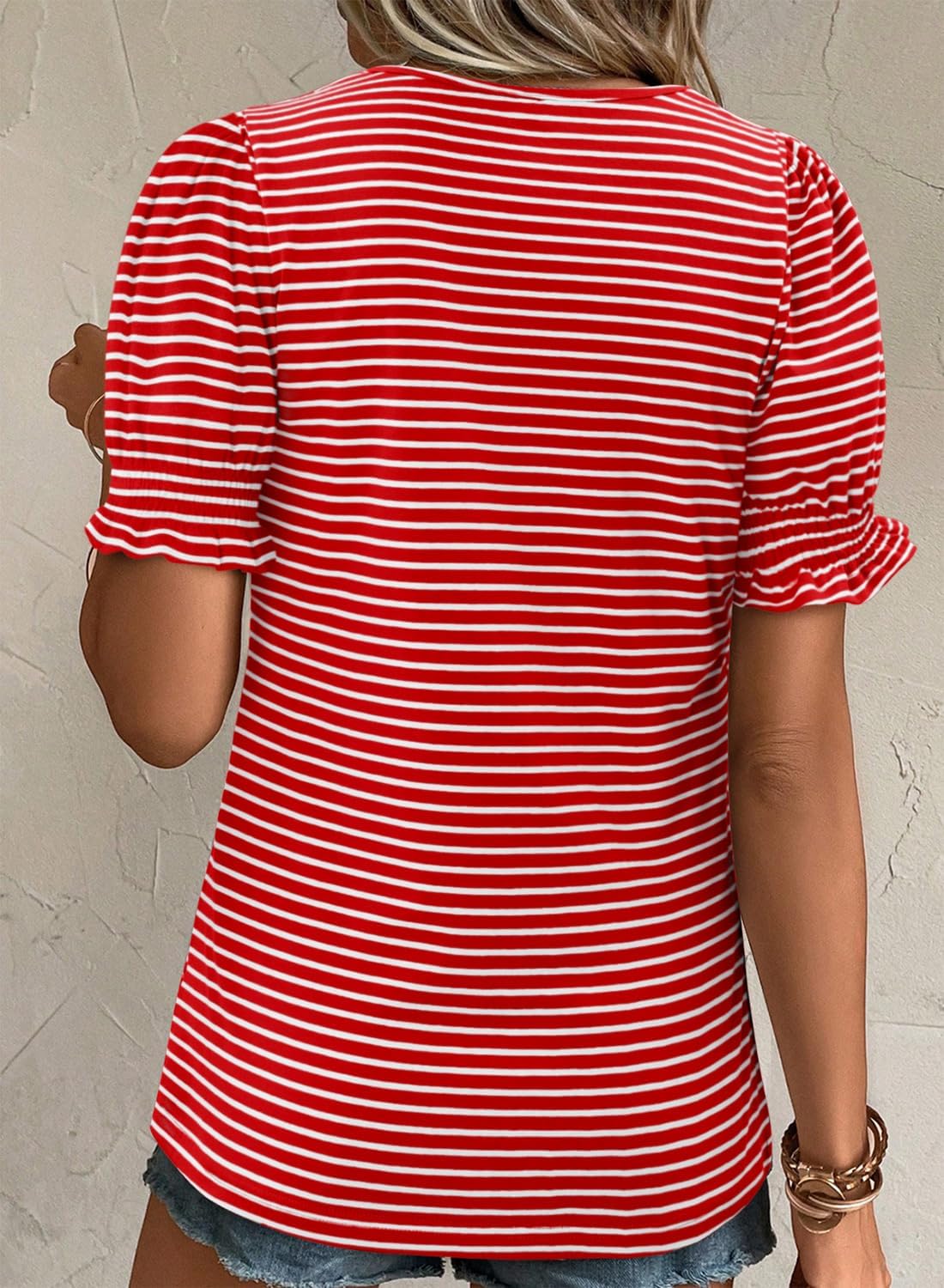 CRAZY GRID Women's Summer Tops Ruffle Short Sleeve 2026 Casual Knit Loose Fit T-Shirt - Image 3