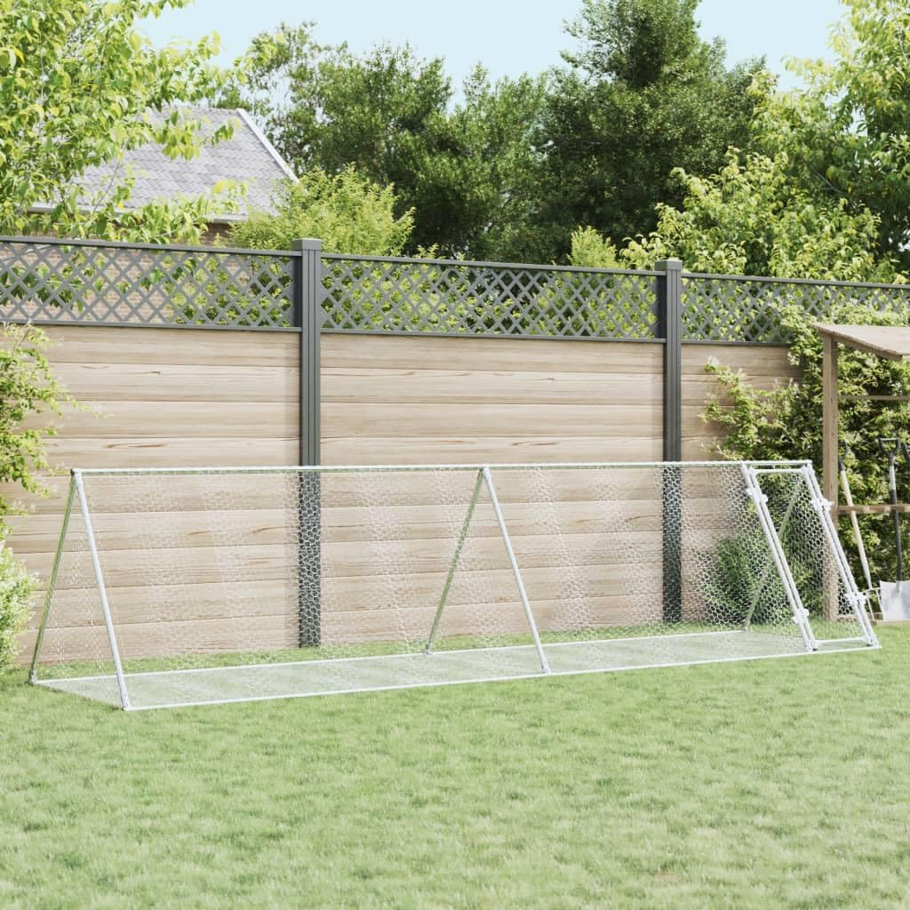 Outdoor Large Silver Galvanized Steel Rabbit Hutch - Secure Lock, Ventilated Design for Rabbits, Chickens, Ducks - Durable Pet House Enclosure for Garden Use