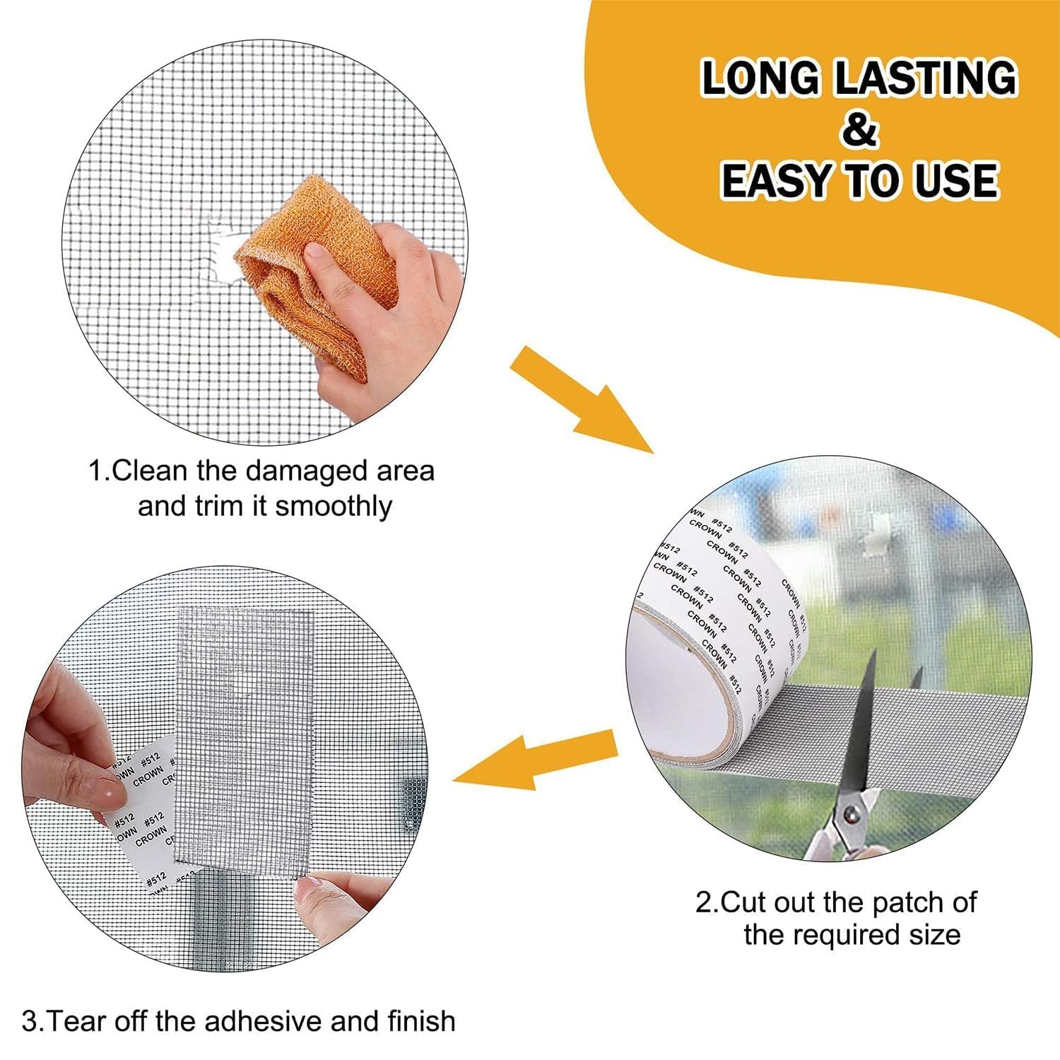 RECLUSE Window Screen Repair Tap, Strong Adhesive & Waterproof Window Mosquito net Covering Mesh Tape for Door Tears Holes Screen Patch Repair, Self-Adhesive Repair Tape,Fly Screen 3