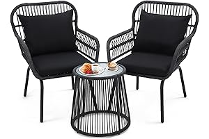3 Pieces All Black Rattan Wicker Patio Set