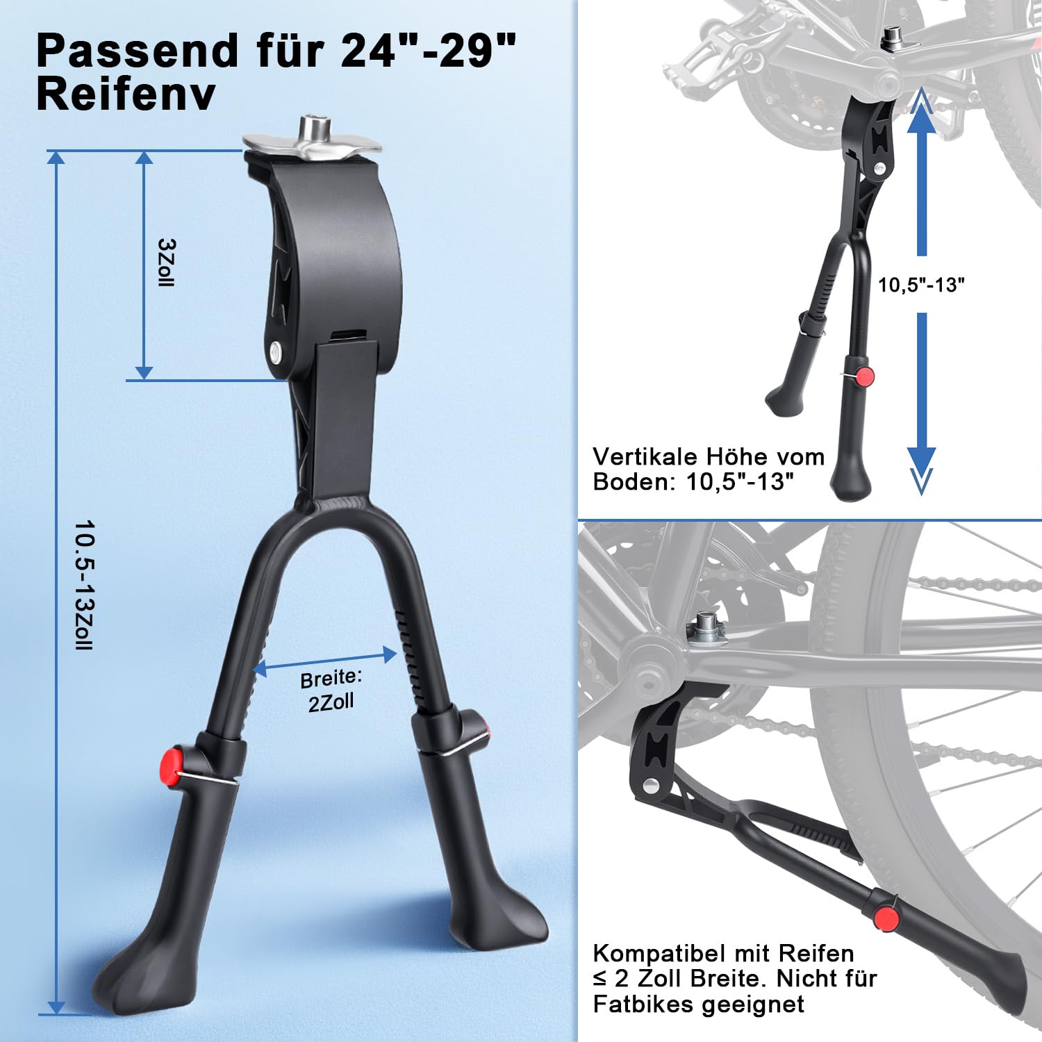 2er fahrradständer YBLNTEK Zweibein-Ständer, Aluminiumlegierung Doppelständer Höhenverstellbar 24-29 Zoll Zweibeinständer, Fahrrad Ständer für City Fahrrad, MTB und Trekkingräder Sport & Freizeit Menge:1000 Stück (1.89 €/Stück) Nach so vielen Tagen kg:177 - 195 cm
