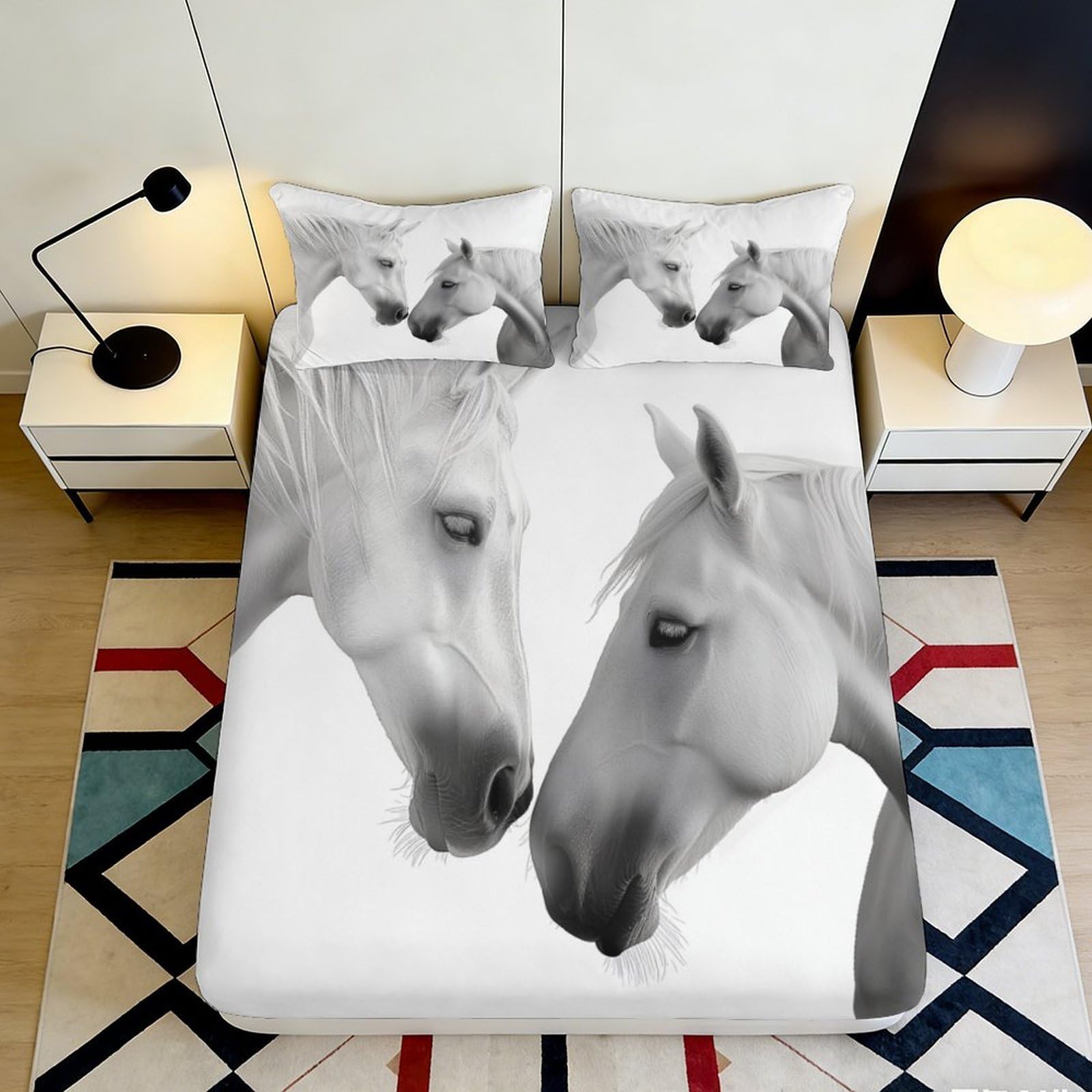 3D Printed Horse Pattern Fitted Sheet Microfiber Deep Pocket Non-Slip Horse Mattress Fitted Cover for Bedroom 140x200x25cm