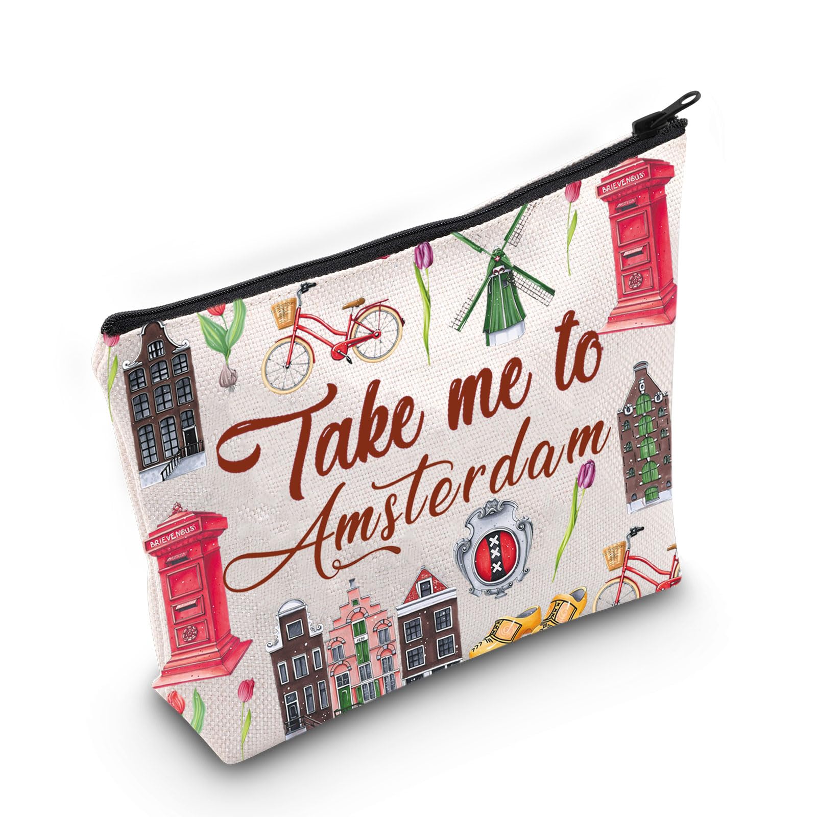 WZMPA Amsterdam Netherlands Travel Cosmetic Bag Amsterdam Souvenir Gift Take Me To Amsterdam Zipper Pouch Bag Amsterdam Travel Merchandise (Take