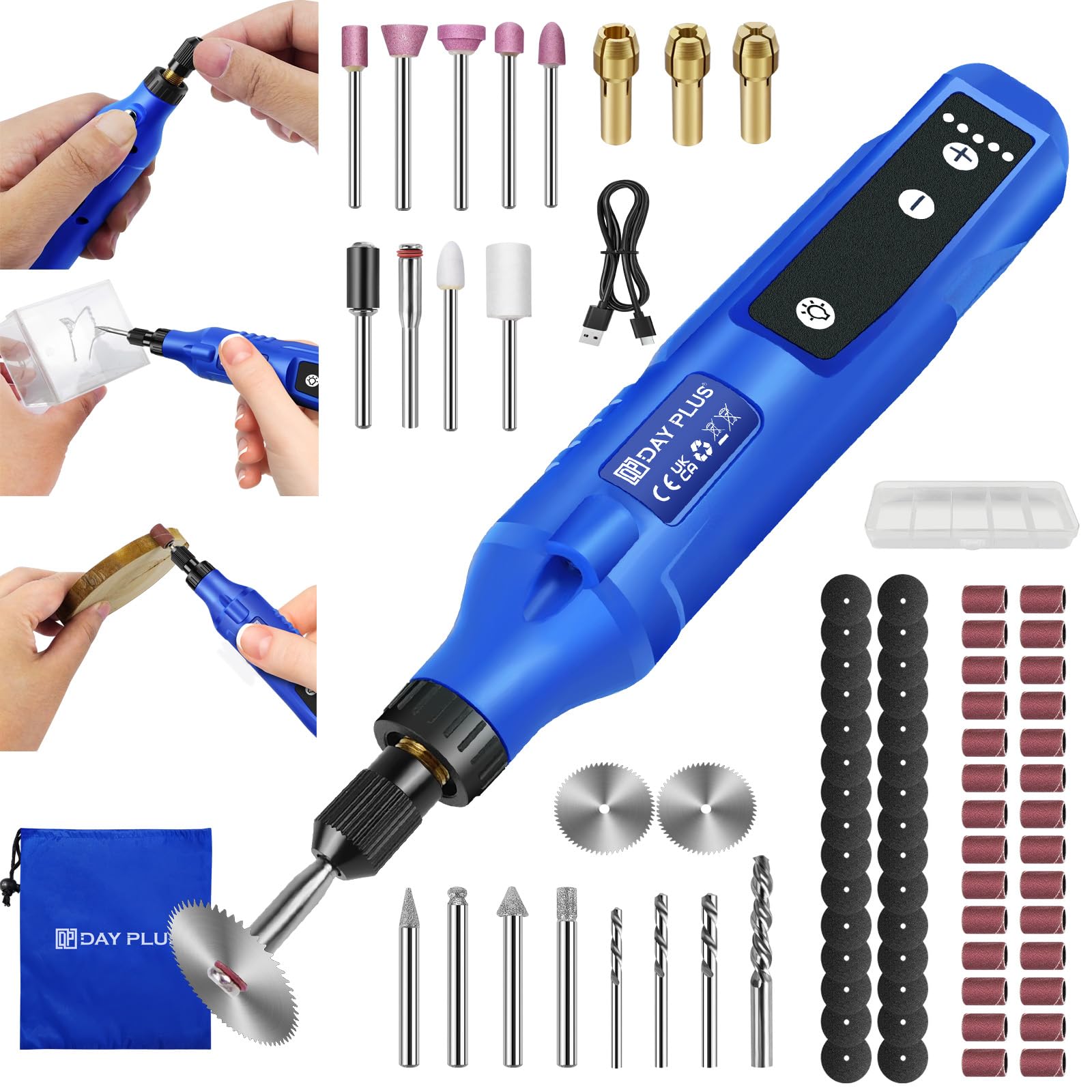 Rotary Tool Rotary Multitool with 80pcs Accessory Kit - Cordless Rotary Tool Set - 5 Variable Speed Control 3000-18000RPM - Drill, Cut, Trim, Grind & Sand - DIY Hobby Woodwork Craft Multi Function