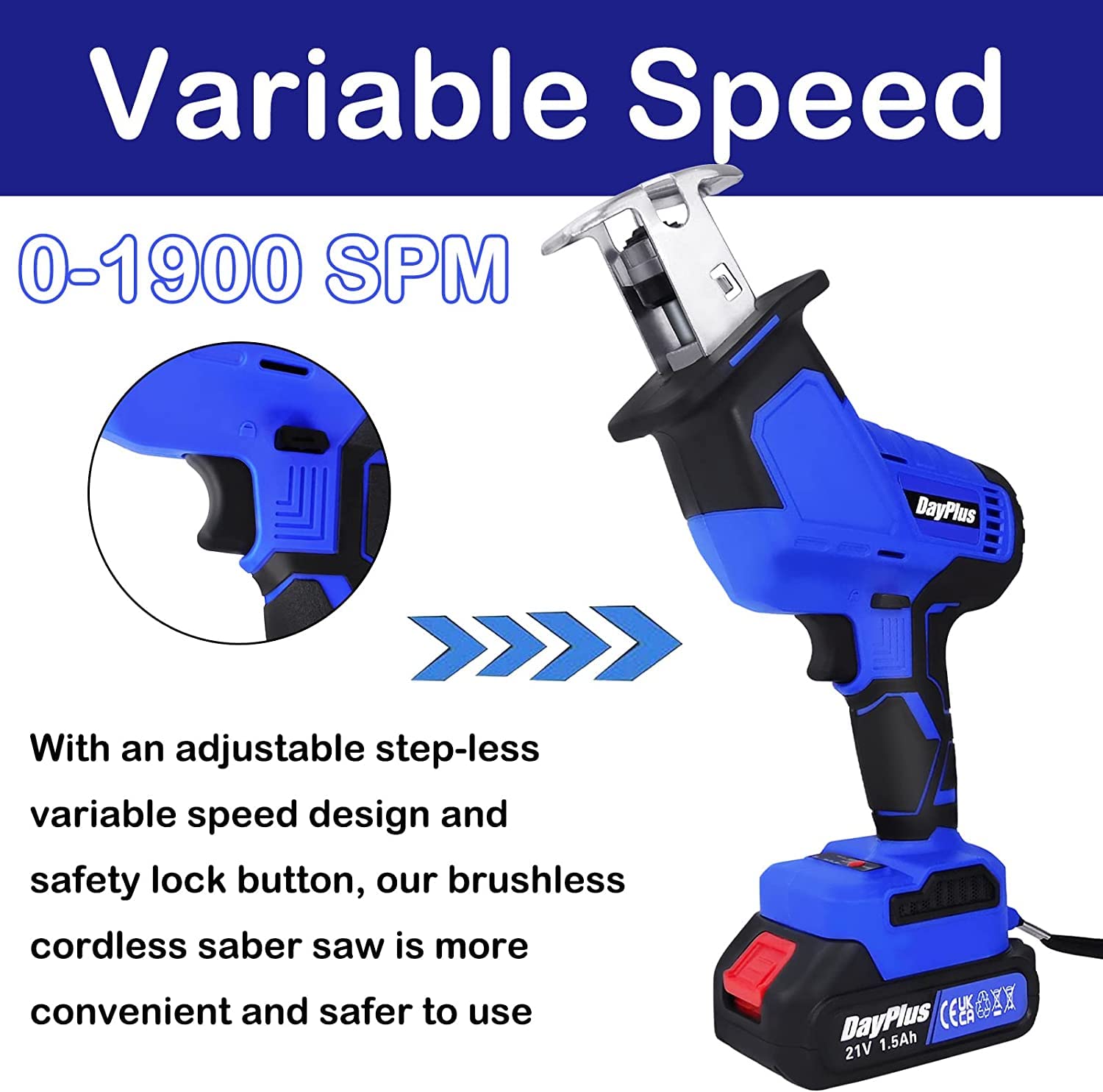 Sierra de sable sin escobillas de 21 V Max con 2 baterías y cargador, sierra de reciprosäge eléctrica con 4 hojas de sierra para metal/madera/PVC, longitud de carrera de 22 mm, sierra de sable