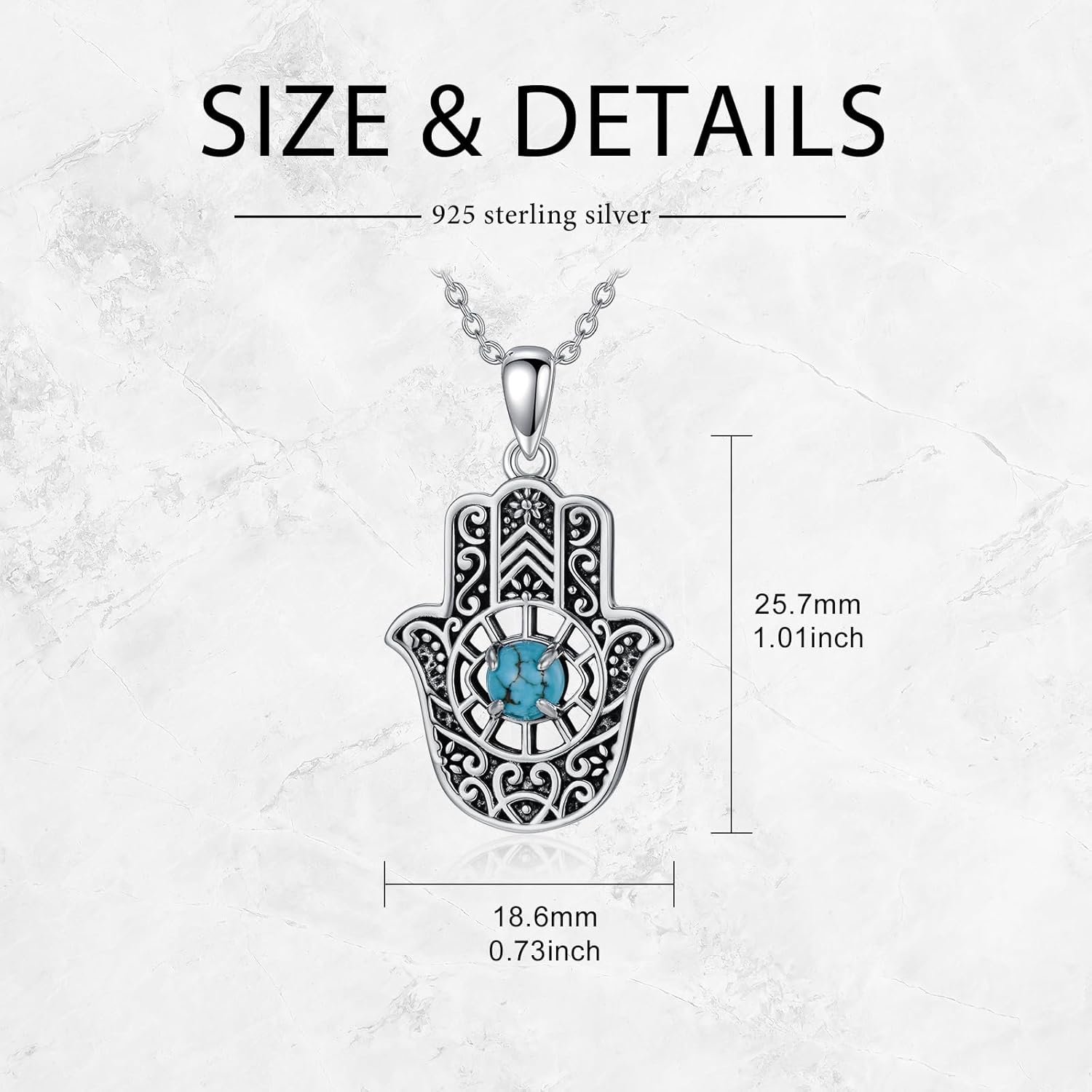Turquoise Hamsa Necklace 925 Sterling Silver Evil Eye Hand of Fatima Pendant Vintage Western Jewelry Gift for Women - Image 5