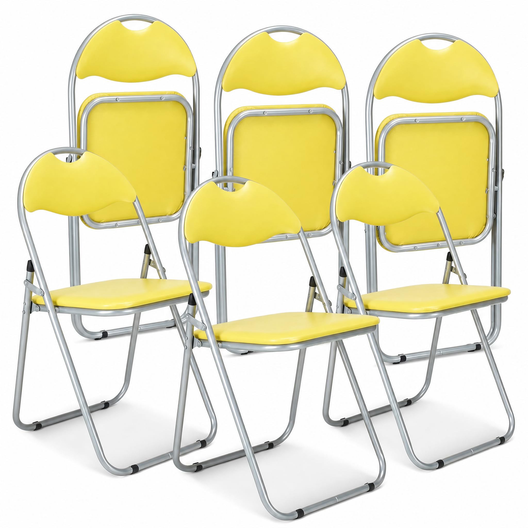 Bravich Candy Folding Chair, Set of 6 - Padded Foldable Dining Chairs with Steel Frames, Hold 100kg Each, Fold Flat for Compact Storage, Lightweight - Yellow