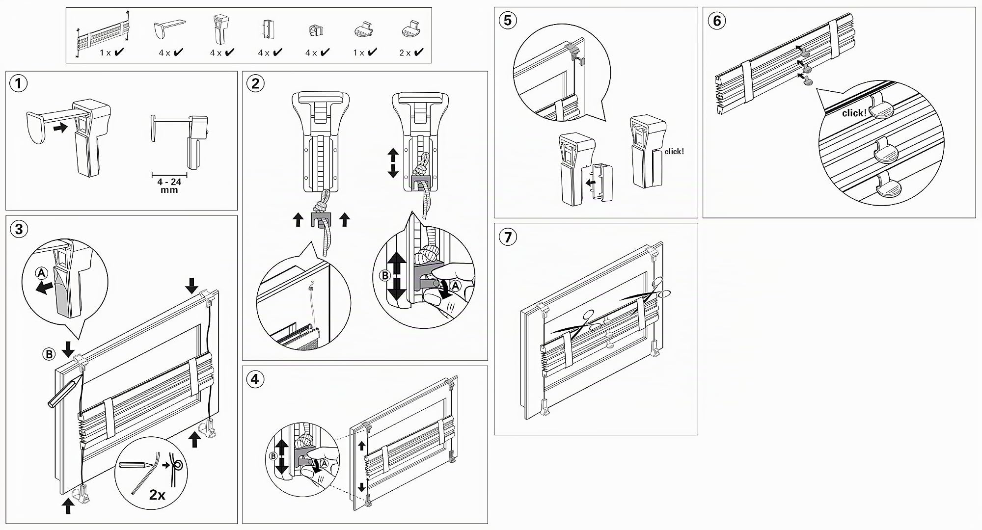 Gardinia Store plissé à Clipser, Idéal pour Le Jour et la Nuit, Kit de Montage Inclus, EASYFIX Store Plissé Nuit + Jour, Blanc, 50 x 130 cm (LxH)