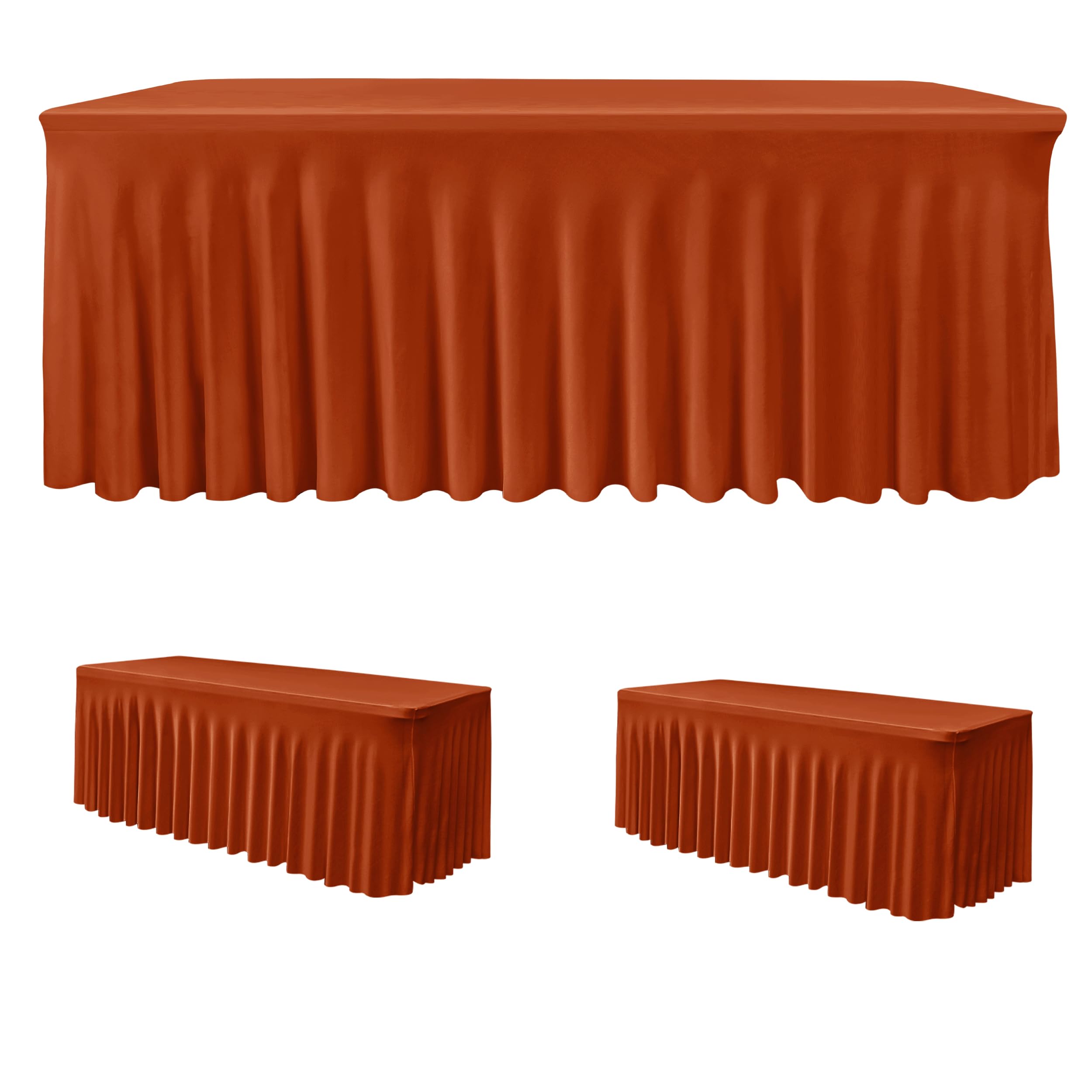 HolidayIdeas 2 Pack Rust Spandex Table Skirts 6ft Fall Tablecloths Ruffle