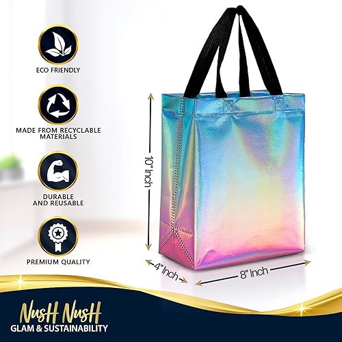Miniatura 6 de Nush Nush Bolsas de regalo degradadas de tamaño mediano  Juego de 12 bolsas de regalo reutilizables de color aguamarina a rosa con acabado
