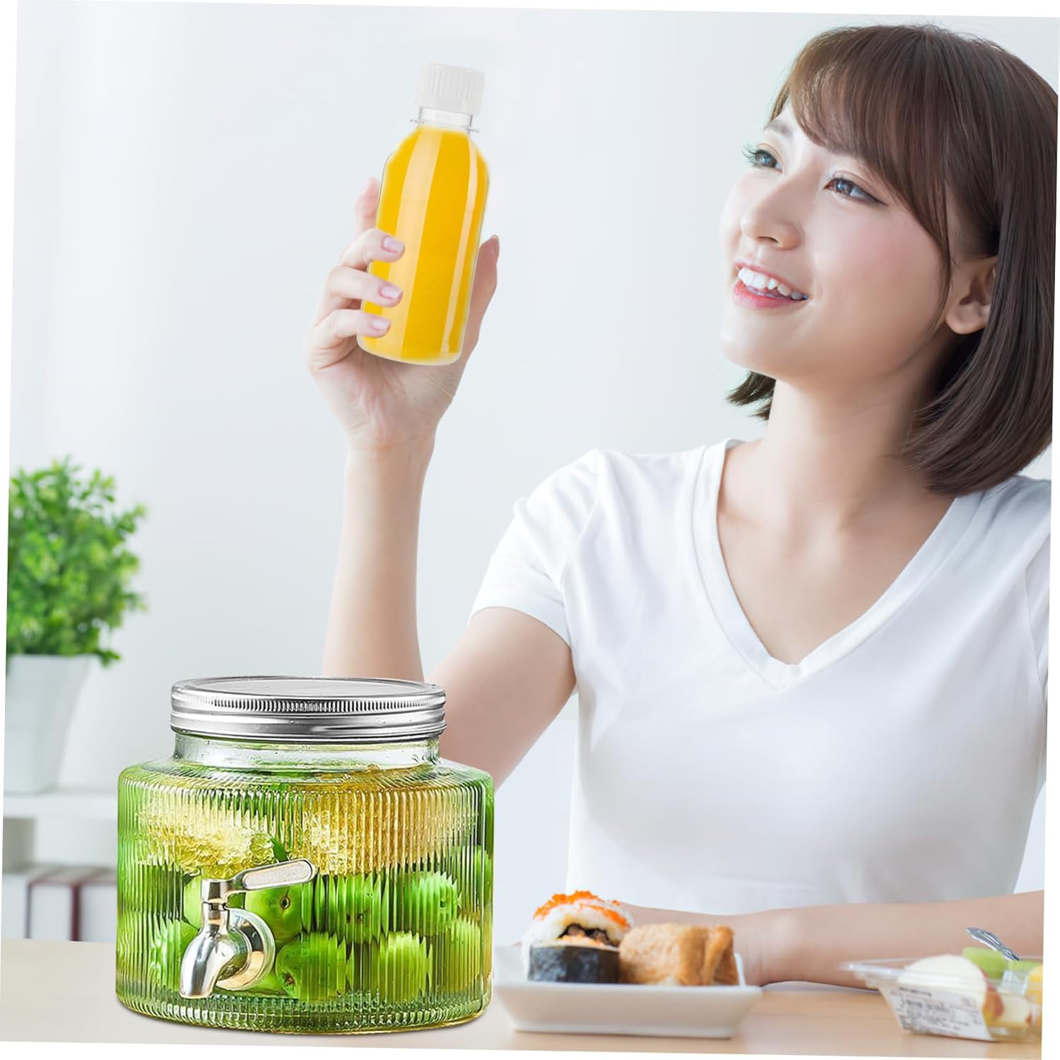 Glass Beverage Dispenser Jar with Tap Capacity for Parties Stylish Glass Drink Storage for Tea Cocktails and Flavored Water Sealed Lid for Freshness