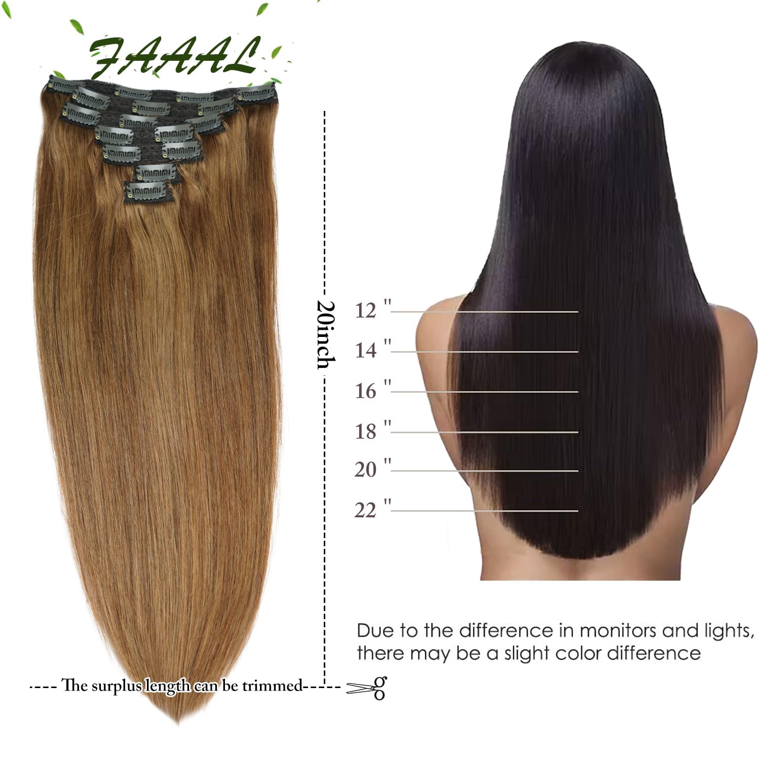 20 Inch 180g Clip In Hair Extensions 7 Pcs Seamless Straight Thick Human Hair Amazon.com : 20 main image 4
