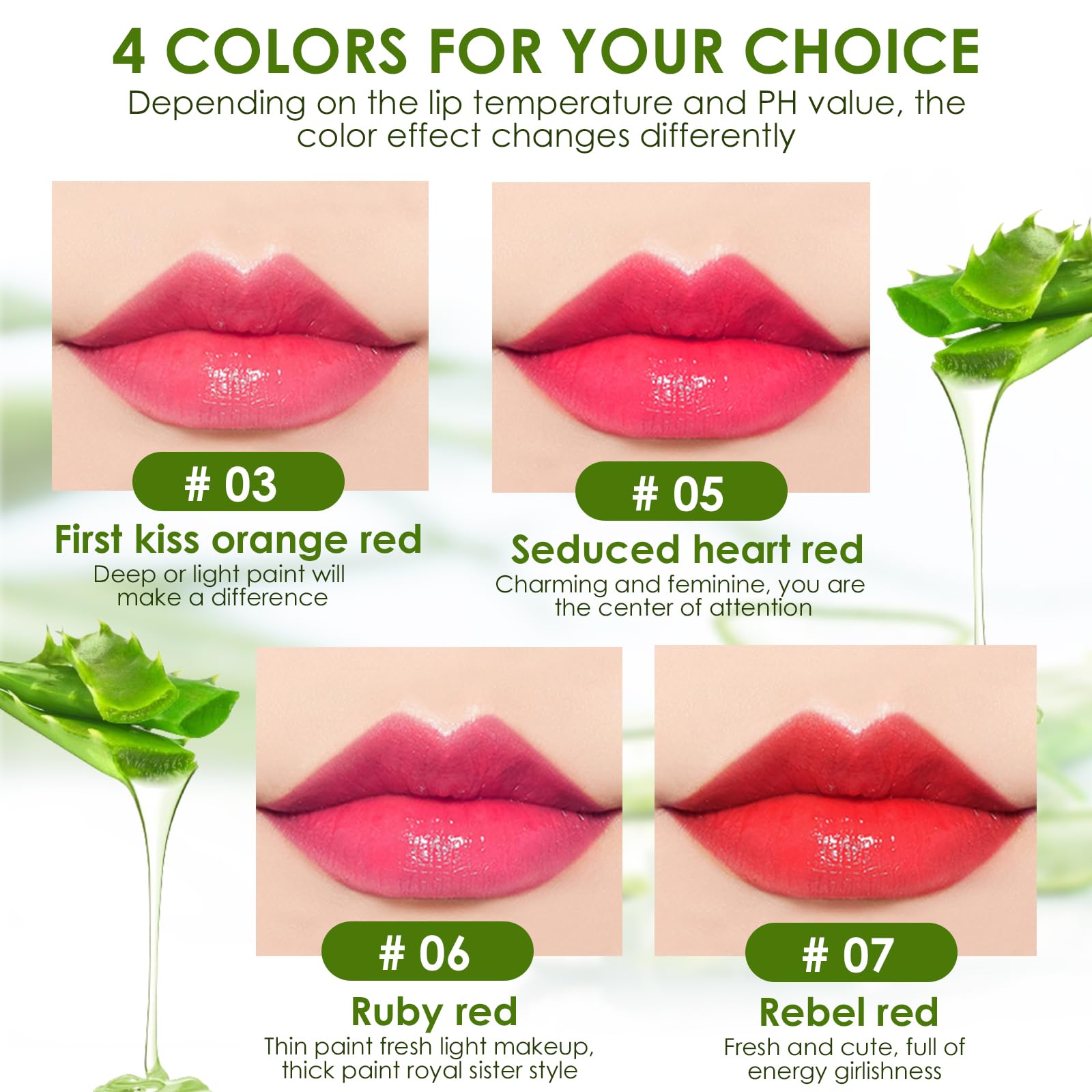 4 Piece Aloe Vera Colour Changing Lipstick, Magic Temperature Sensitive Hydrating Lip Balm Set, Natural Moisturizing Lip Tint - Image 2