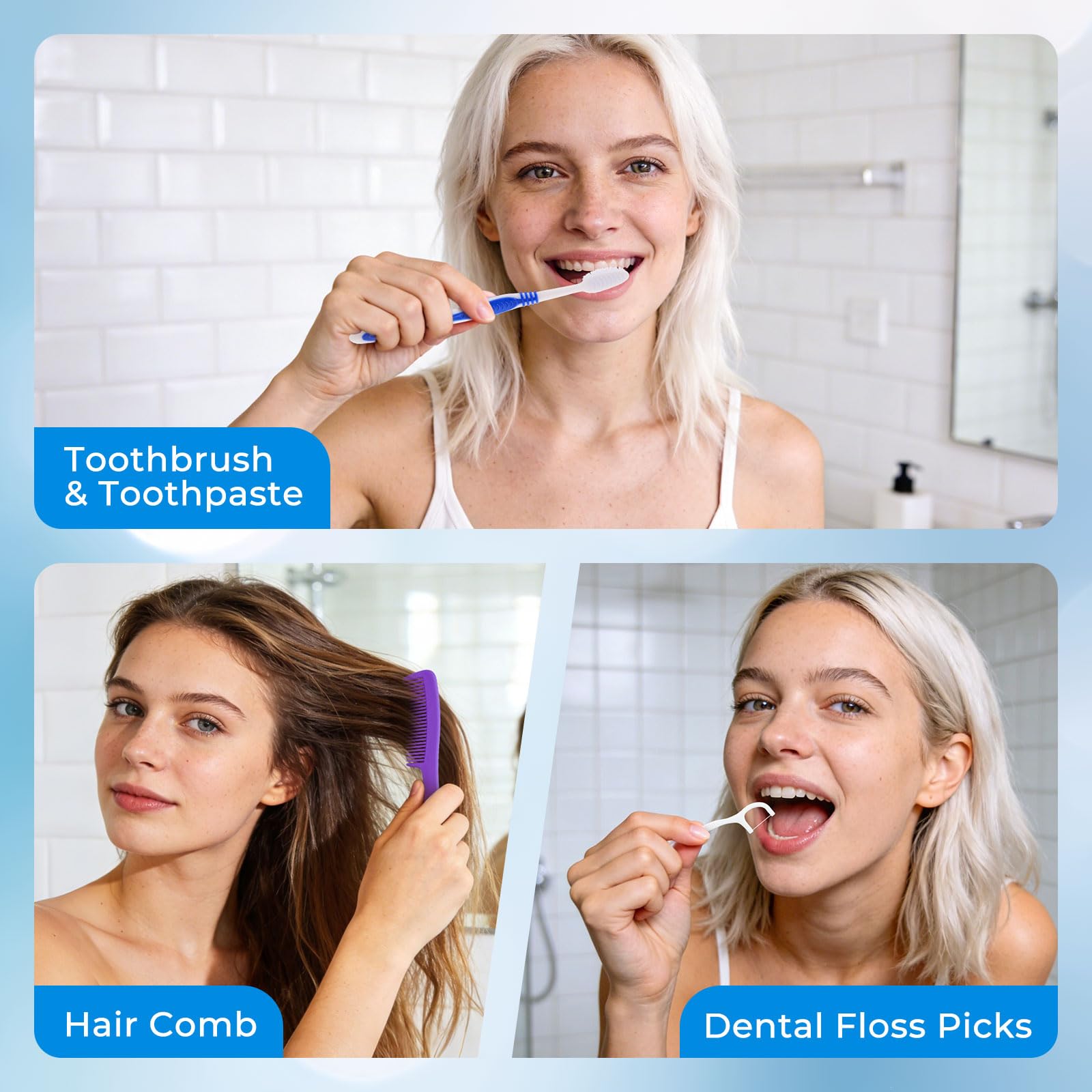 Spazzolini da denti usa e getta da viaggio, con stuzzicadenti e pettine, confezionati singolarmente, con setole morbide, kit igienici per hotel, beneficenza, riparo per senzatetto, in 5