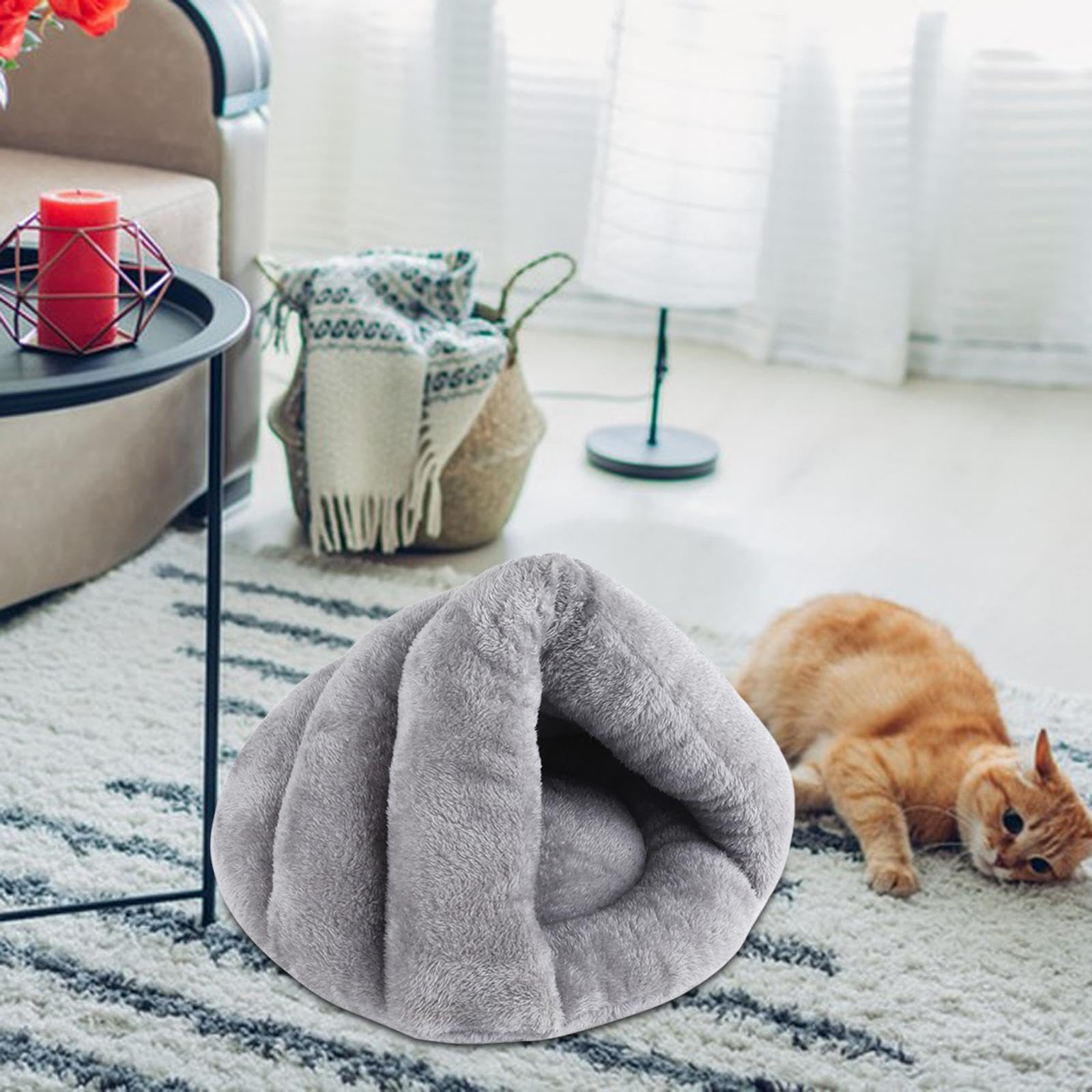 kowaku Lit Chaud en Forme de Pantoufle pour Chien et Chat, Coussin Chaud Lavable pour Chaton d'intérieur, Gris Clair 50cmx40cm