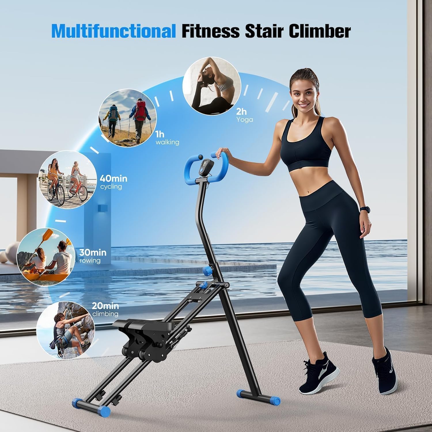 Stepper e salita migliorato con regolazione in altezza a 3 livelli, un allenamento ellittico, display LCD, design pieghevole e portatile e corrimano regolabili, per esercizi a casa e palestra