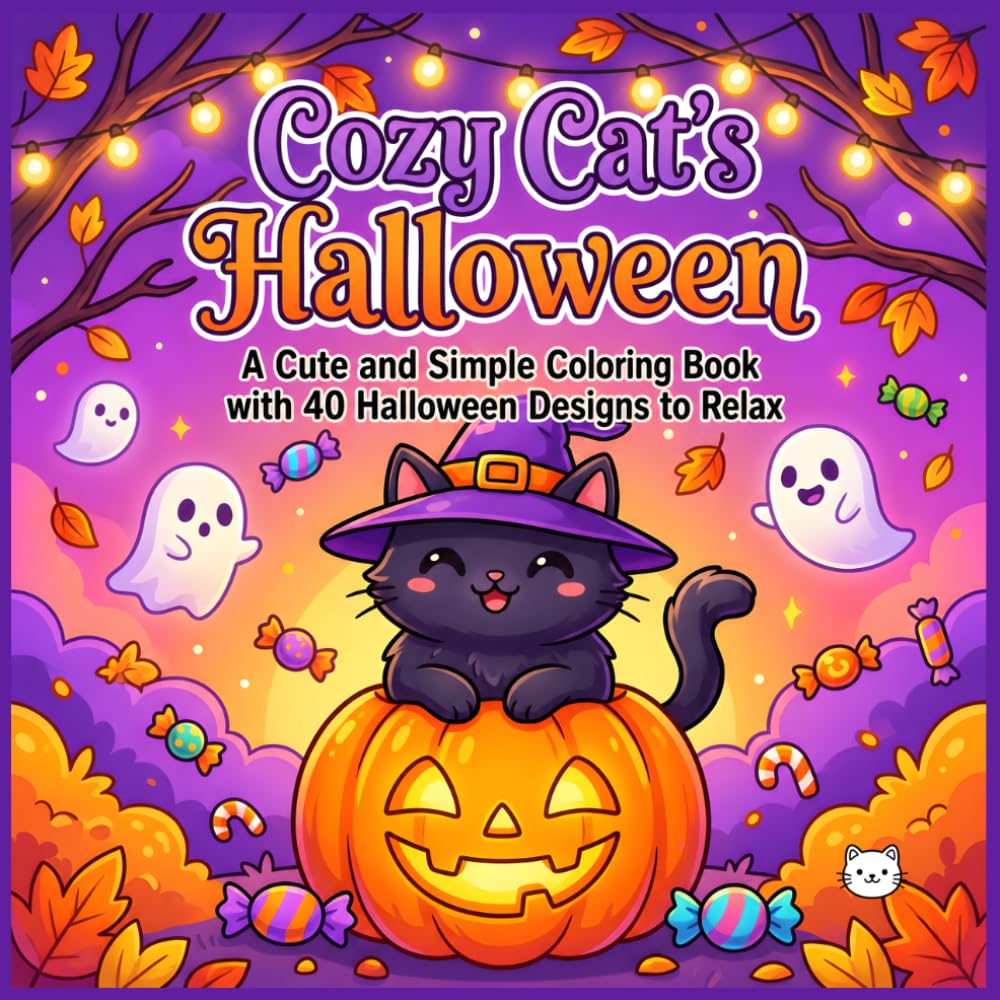 Cozy Cat's Halloween: A Cute and Simple Coloring Book with 40 Halloween Designs to Relax