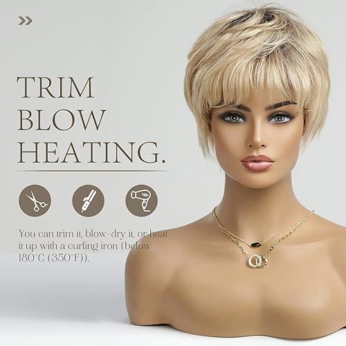 Miniatura 3 de HAIRCUBE Pelucas de cabello humano de corte Pixie de fácil cuidado, pelucas de cabello humano para mujer, bonitas pelucas grises cortas para
