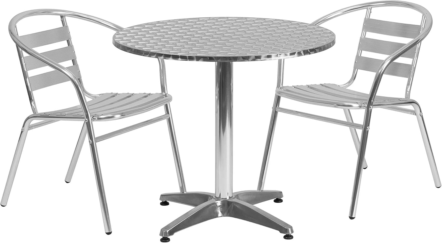 Flash Furniture Lila 31.5'' Round Aluminum Indoor-Outdoor Table Set with 2 Slat Back Chairs
