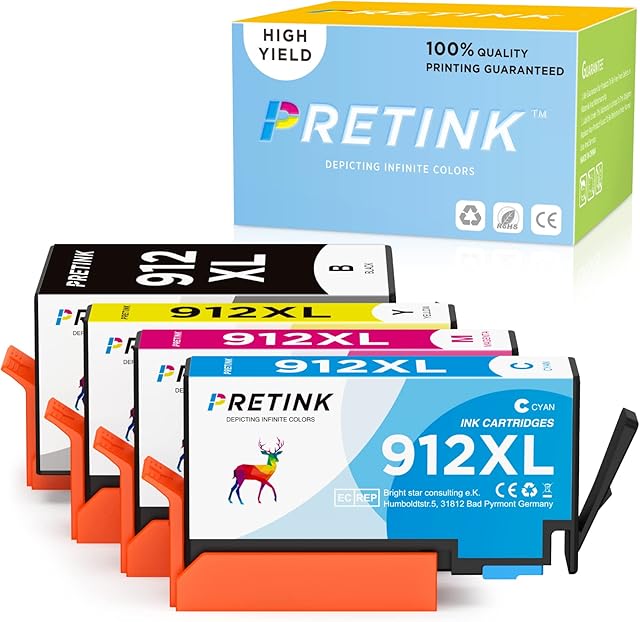 4 Pack Compatible 912 XL Ink Cartridges Multipack Replacement for 912XL Ink Cartridge Work for OfficeJet Pro 8020 8022 8023 8024 8025 HP Officejet 8012 8014 8015 8017 Printer