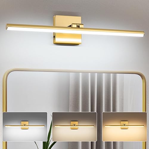 Miniatura 9 de Lámpara LED de tocador de baño de 24 pulgadas (3000 K4000 K6000 K, regulable), lámpara de baño moderna de latón sobre el espejo, barra de luz de