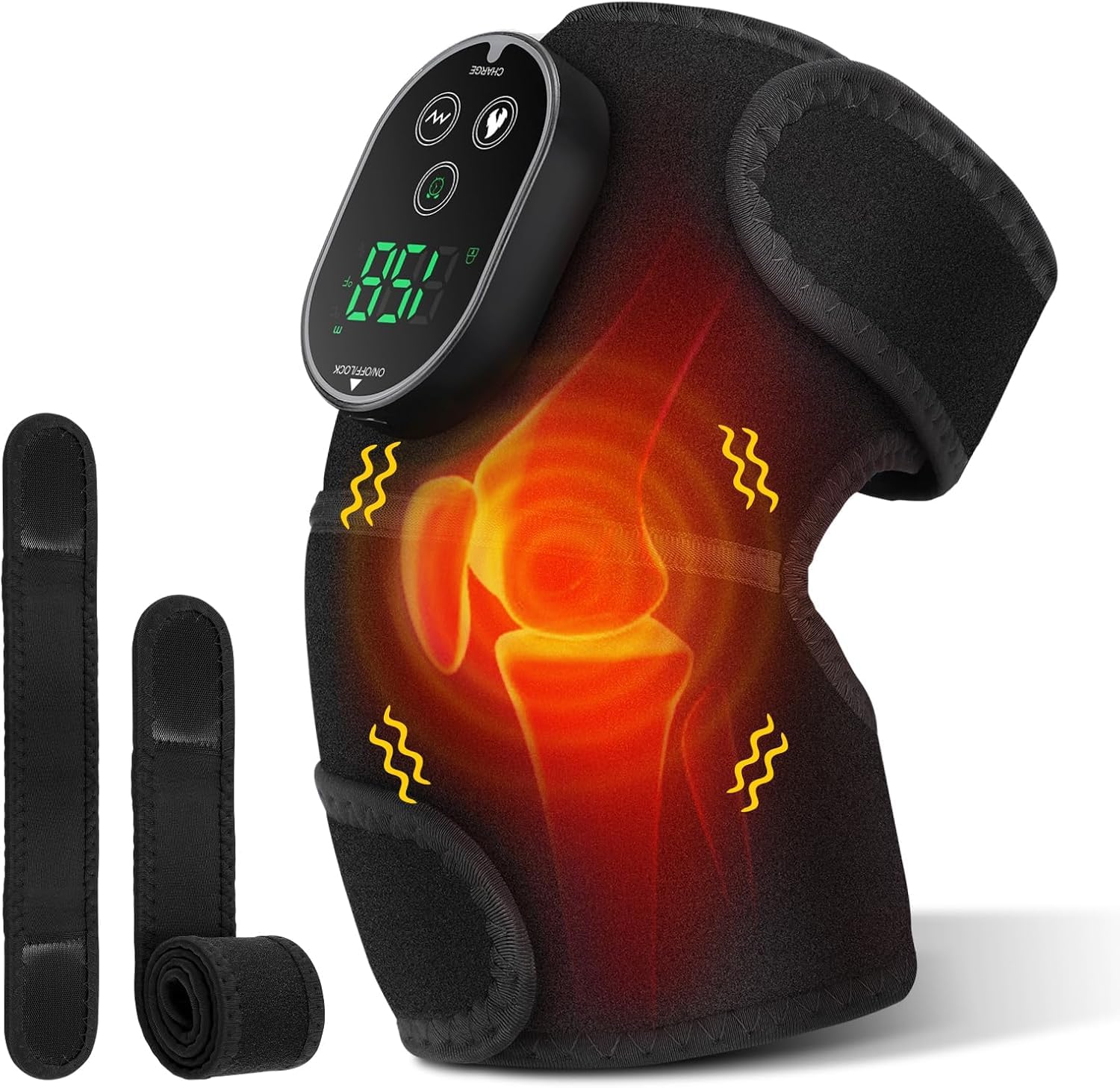 Knie Massagegerät Kabelloser mit 3 Vibration 6 Heizstufen 3 Timer Schwarz