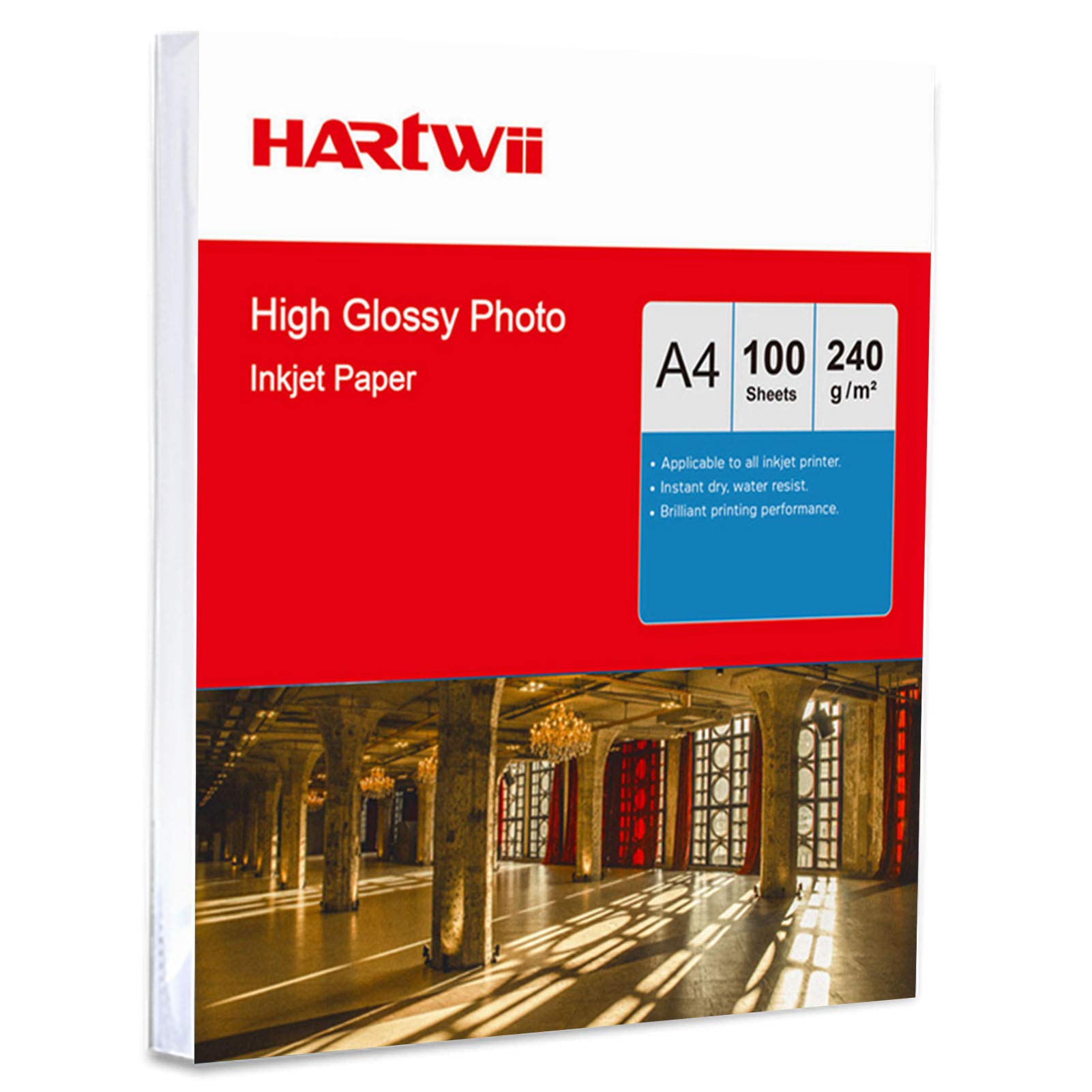 Hartwii 100 Sheets A4 High Glossy Super White Photo Paper Inkjet Paper Printing - 240Gsm x 100 Sheets