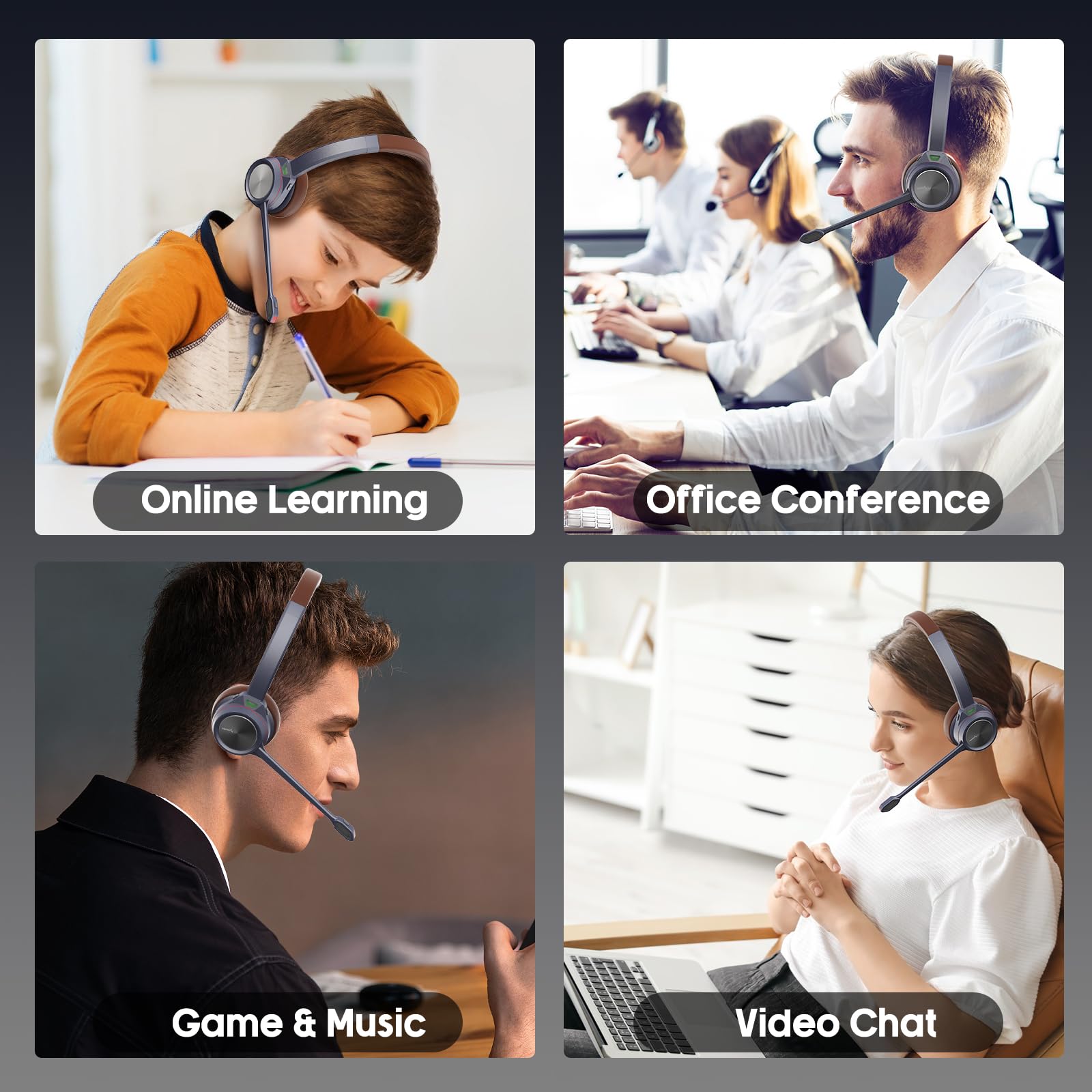 MAIRDI Auriculares Bluetooth con micrófono para PC, tiempo de reproducción de 40 horas, auriculares inalámbricos con cancelación de ruido para oficina, trabajo, teléfono, centro de llamadas, equipos