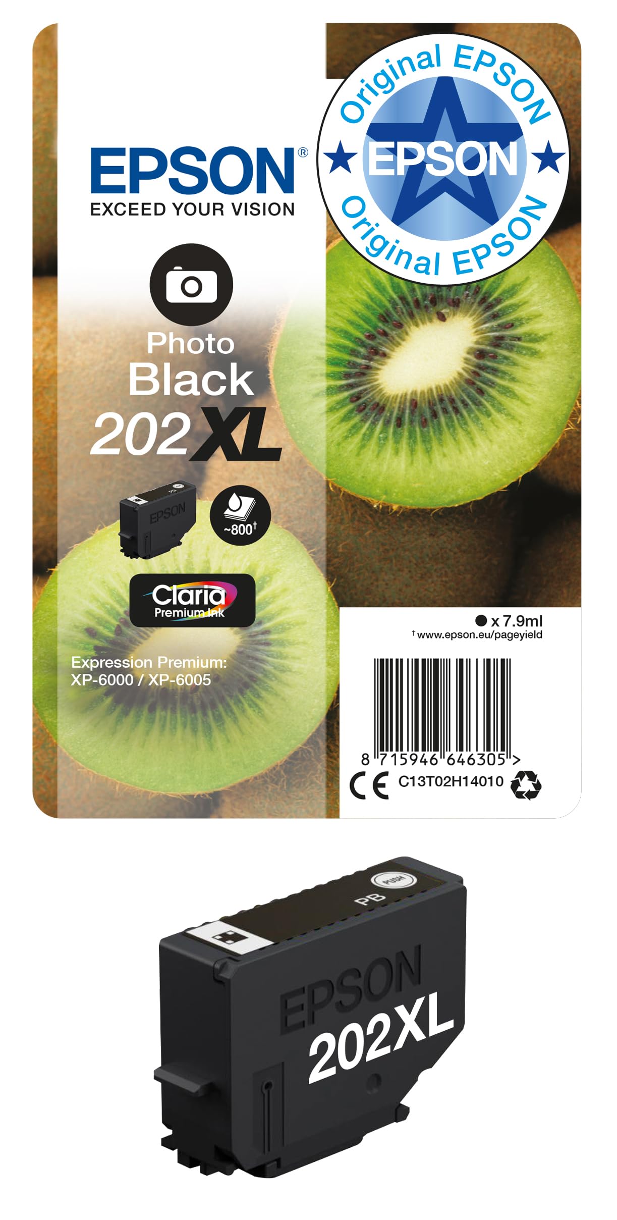 Epson Original 202XL Tinte Kiwi (XP-6000, XP-6005, XP-6100, XP-6105), fotoschwarz
