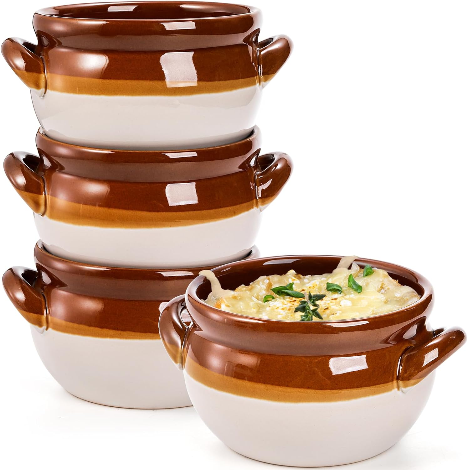 Elsjoy 4 Pack French Onion Soup Crock with Handle, 16 Oz