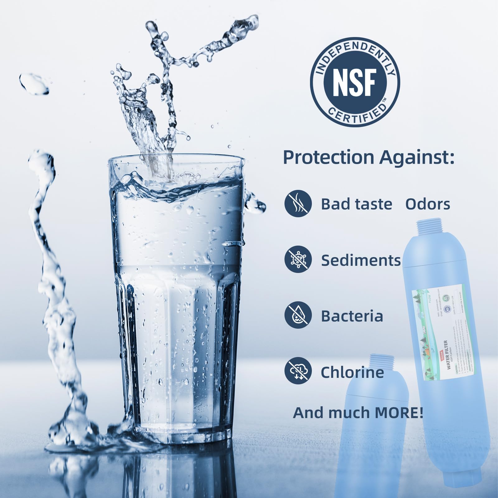 OULEME Filtro de agua para caravana, filtro de manguera de agua en línea para cámper, remolque de viaje, marino, jardín, piscina, certificado NSF, reduce el mal sabor, olores, cloro, paquete de 4