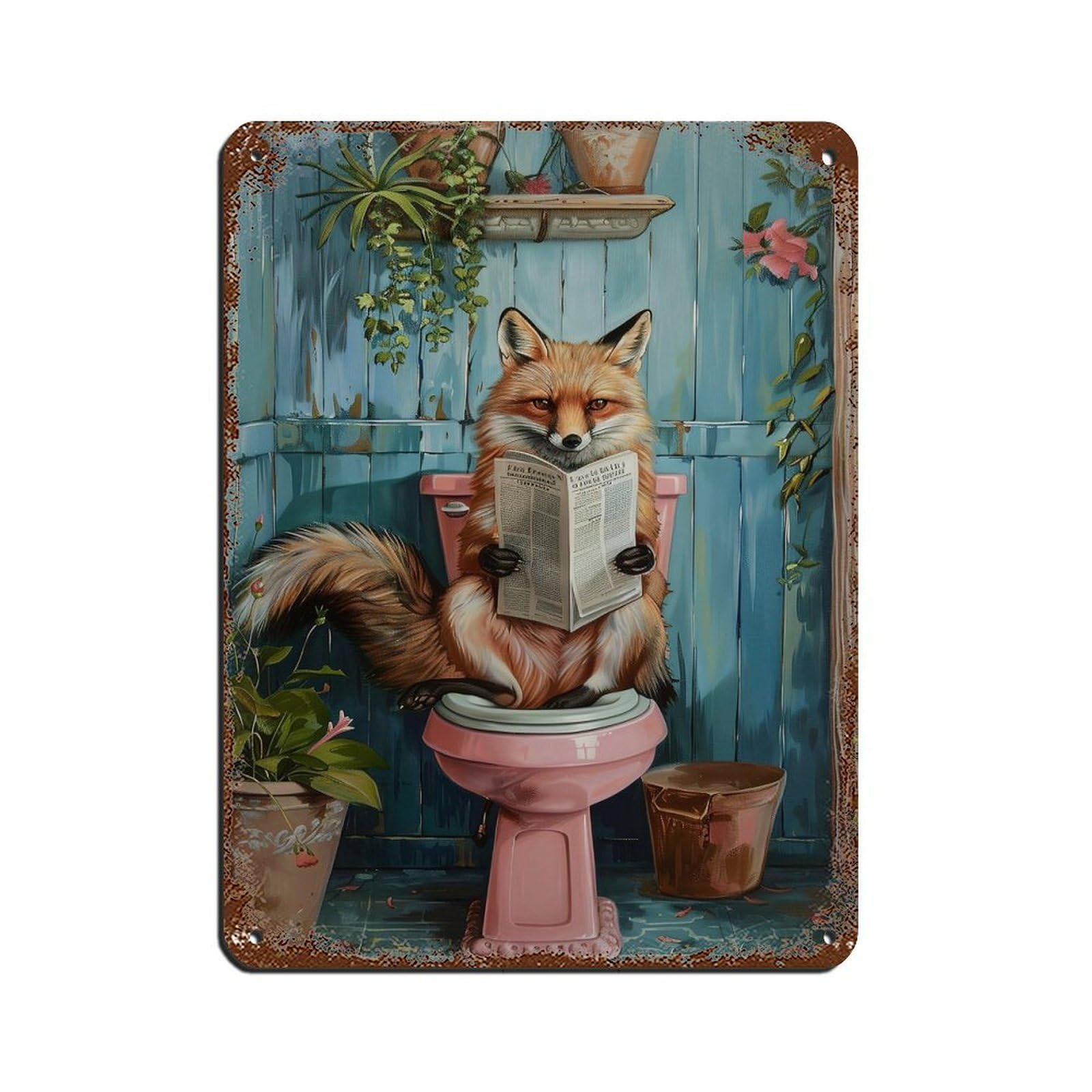 Matisse Fox On Toilet Poster Tin Sign Vintage Metal Pub Club Cafe Bar Home Wall Art Decoration Poster Retro 12x16inch(30x40cm)