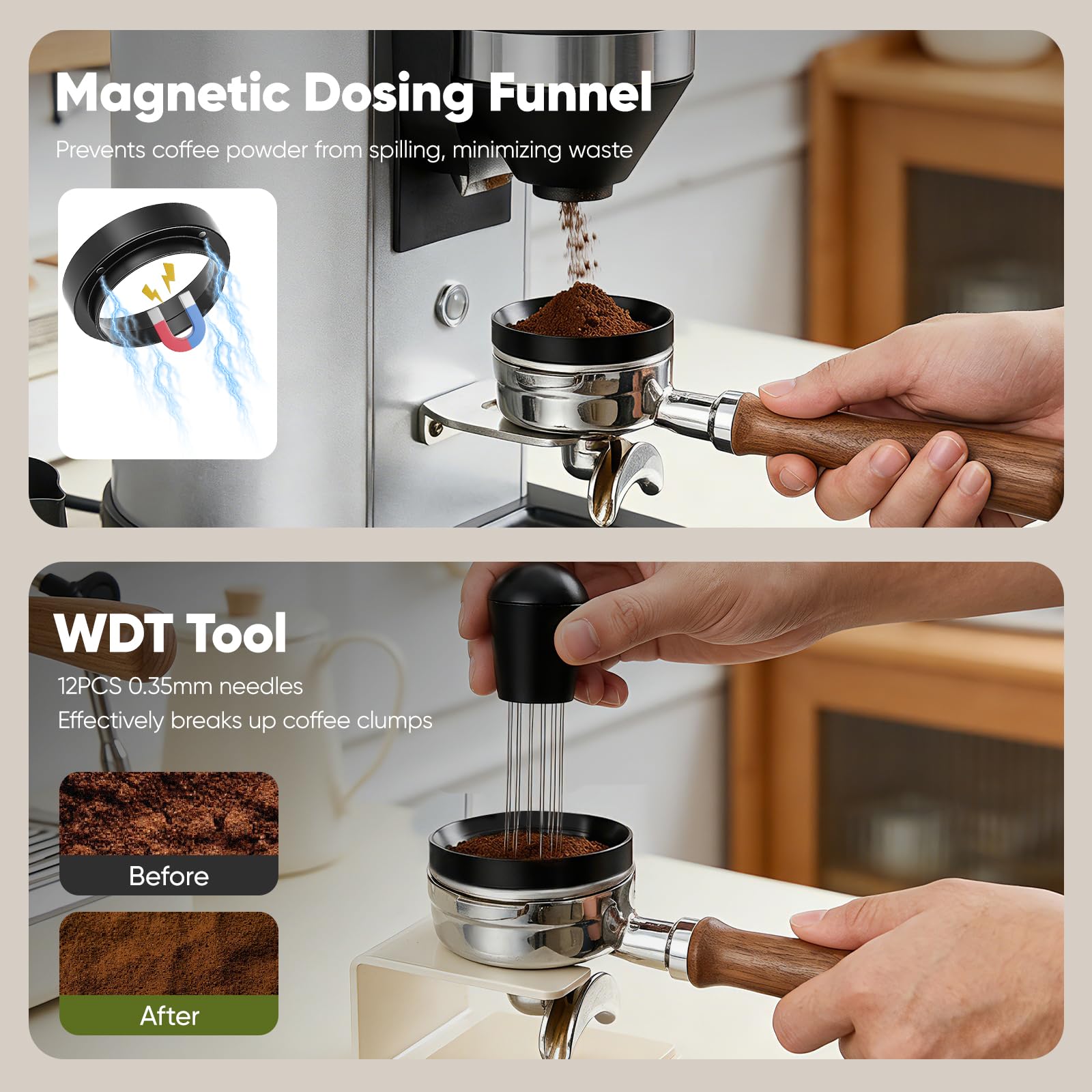 Prensador de Café, Tamper de Café de 51mm con EstacióN de Tamper, Nivelador de Café, Herramienta Wdt, Anillo Dosificador, Cepillo de Limpieza, Agitador, Pantalla de Disco