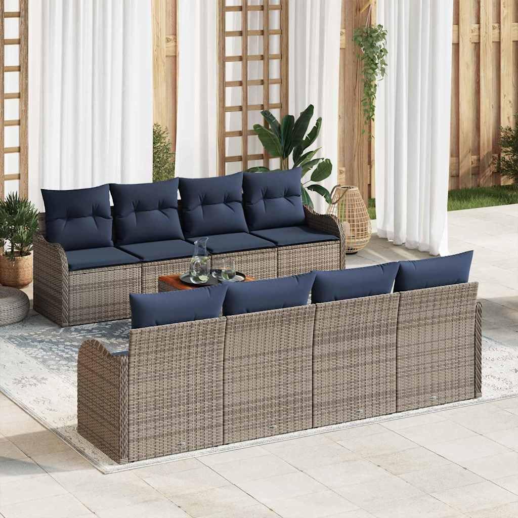 vidaXL Ensemble de canapé de Jardin 9 pc Gris et Bleu Marine polyrotin