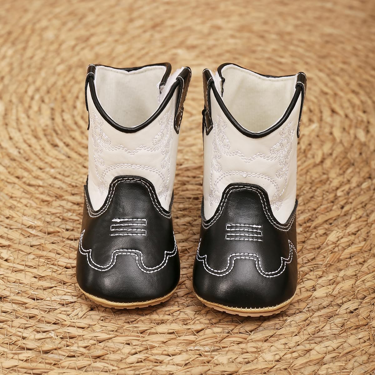 Baby Cowboy Boots for Boys & Girls Embroidery Western Baby Cowgirl Boots Infant Sequin Leather Baby Cowboy Boots Round Toe Ankle High Hook and Loop Shoes Slip-resistant Sole infant First Walker Newborn Soft Sole Flat Shoes